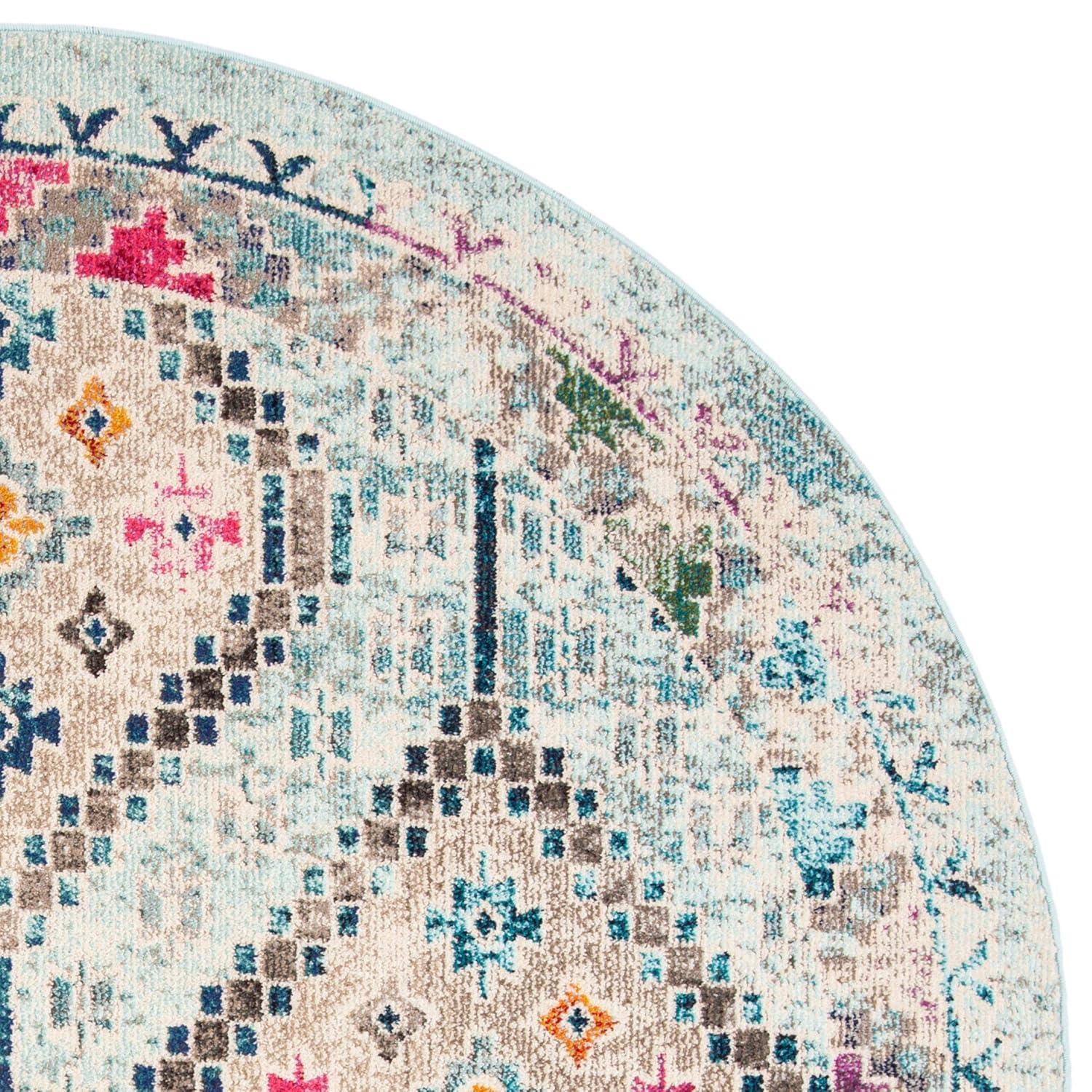 Madison MAD418 Power Loomed Indoor Area Rug - Blue/Yellow - 6'7" Round - Safavieh