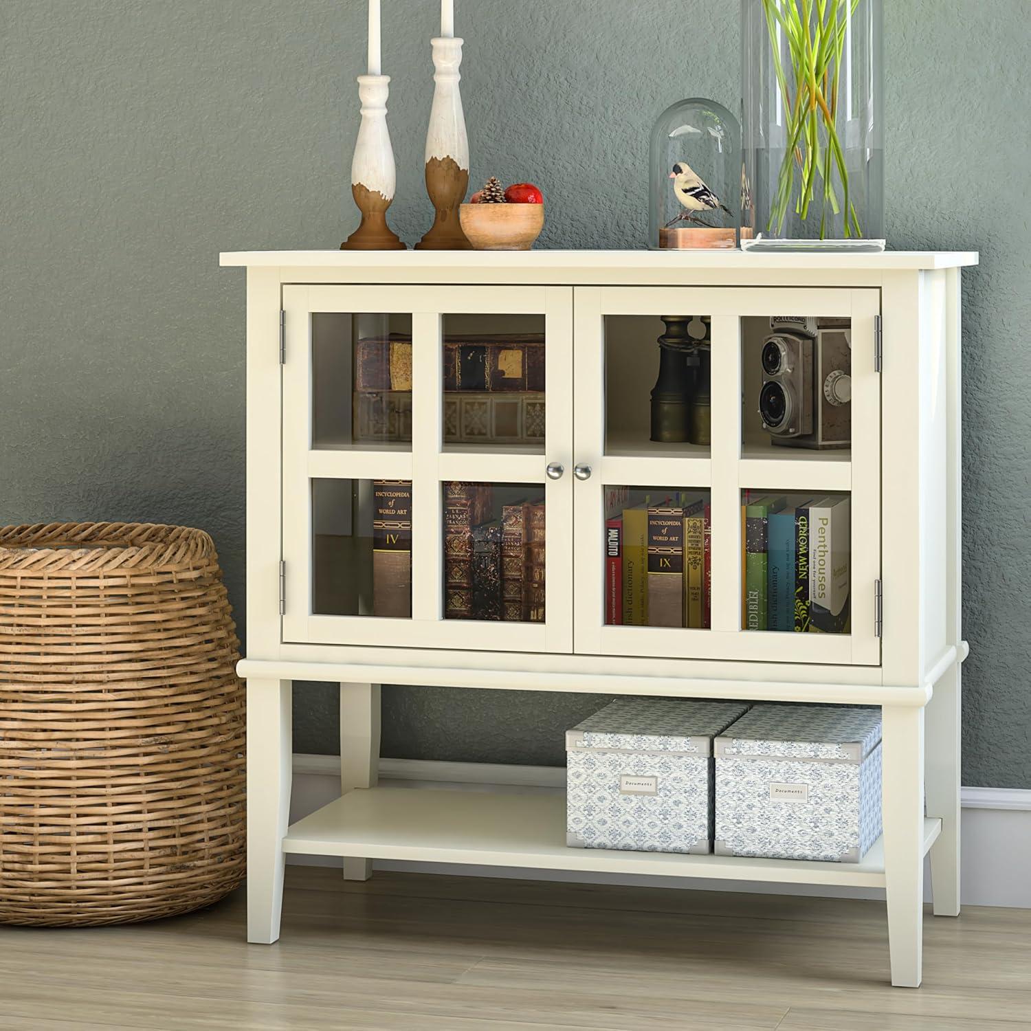 Soft White MDF Freestanding Storage Cabinet with Glass Doors