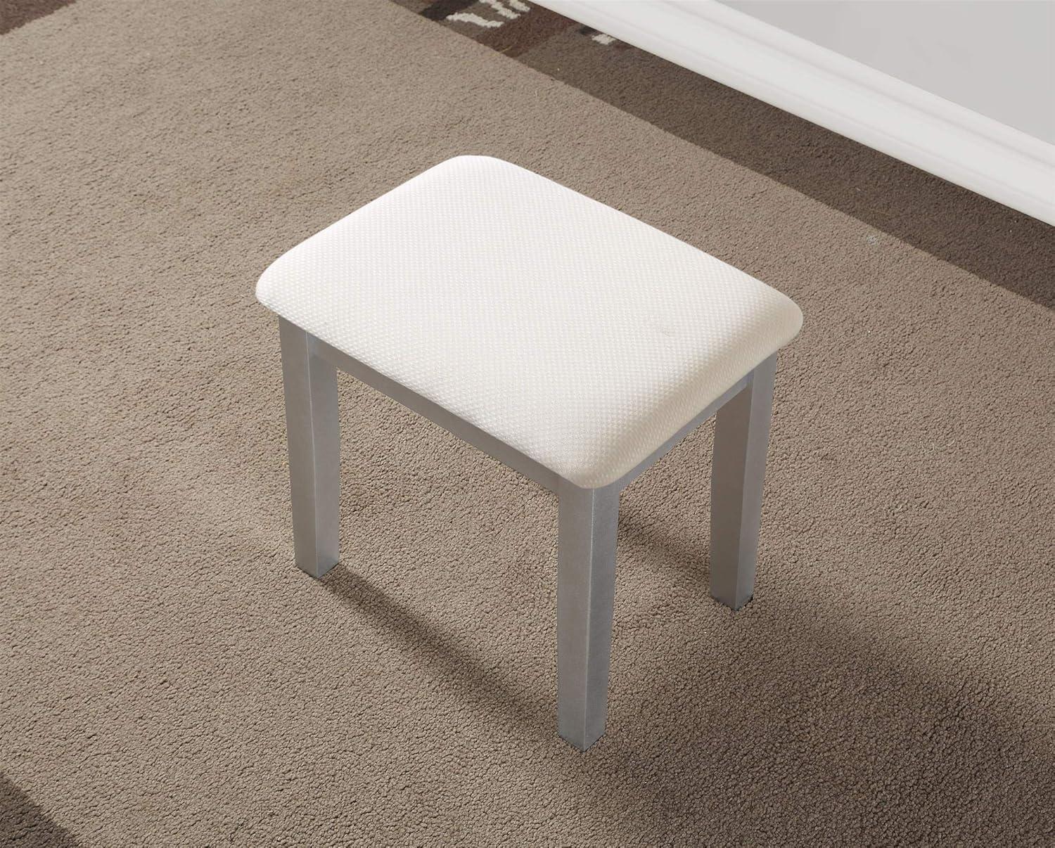 Roundhill Furniture Moniya Wood Makeup Vanity Table and Stool Set, Silver