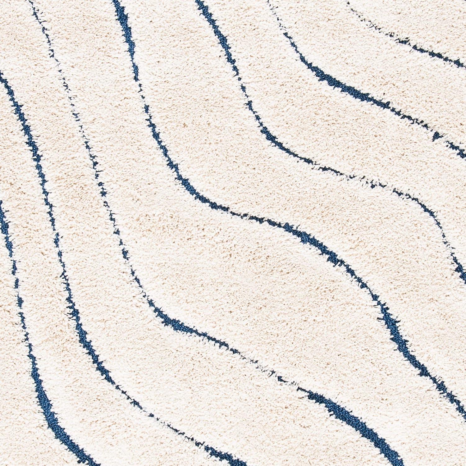 Serene Shag Cream & Blue Synthetic Runner Rug - 2'3" x 7'