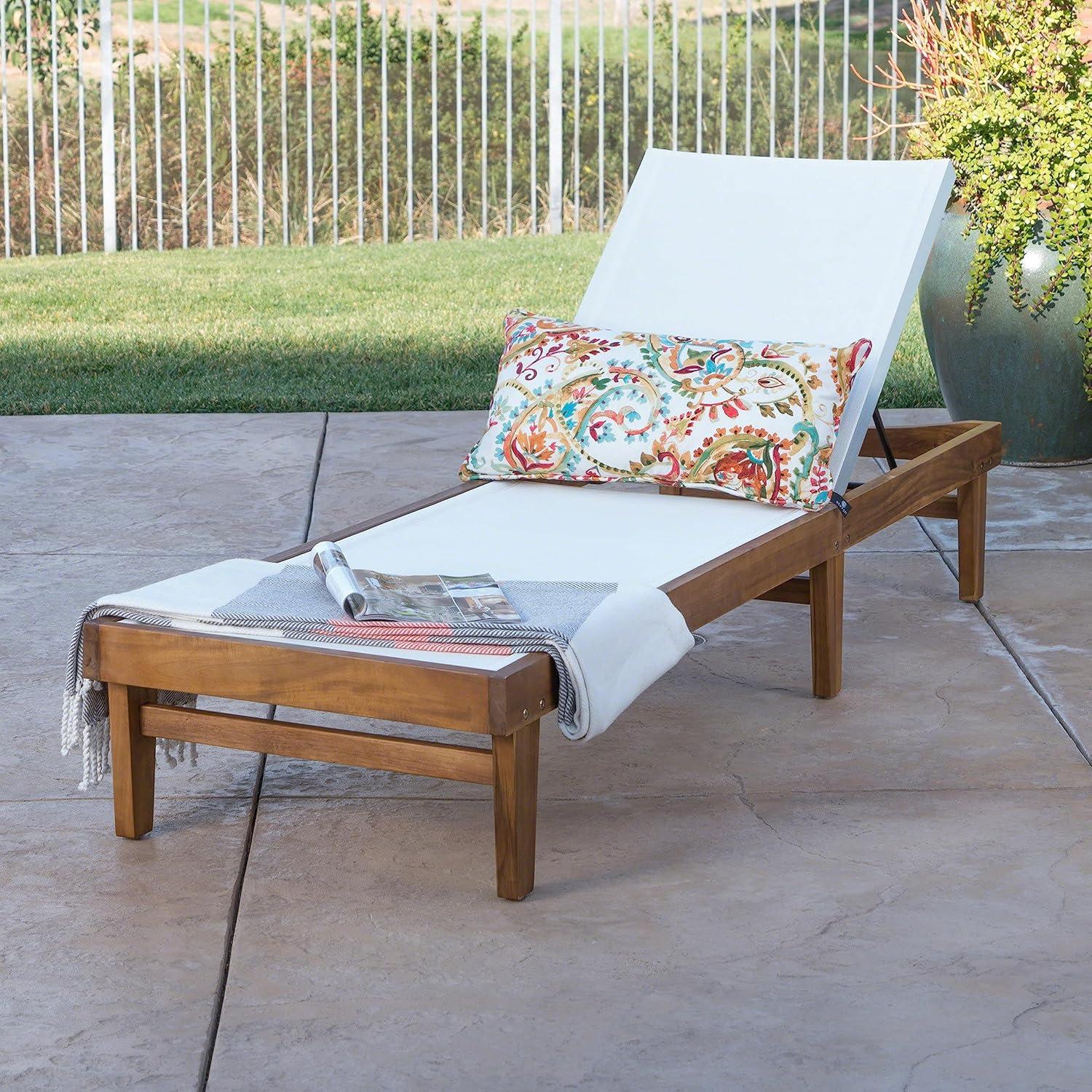 Summerland Acacia Wood Chaise Lounge -Teak/White - Christopher Knight Home: Weather-Resistant Patio Furniture