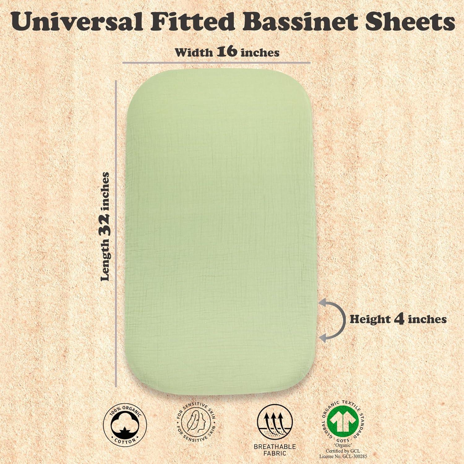 Bublo Baby Baby Muslin Bassinet Sheet Set, 3 Pack Organic Cotton Universal Fitted Bedding Cover for Oval, Hourglass & Rectangle Bassinet Mattress, Fitted Sheets Size 32 x 16 x 4 Inches (Set of 3)