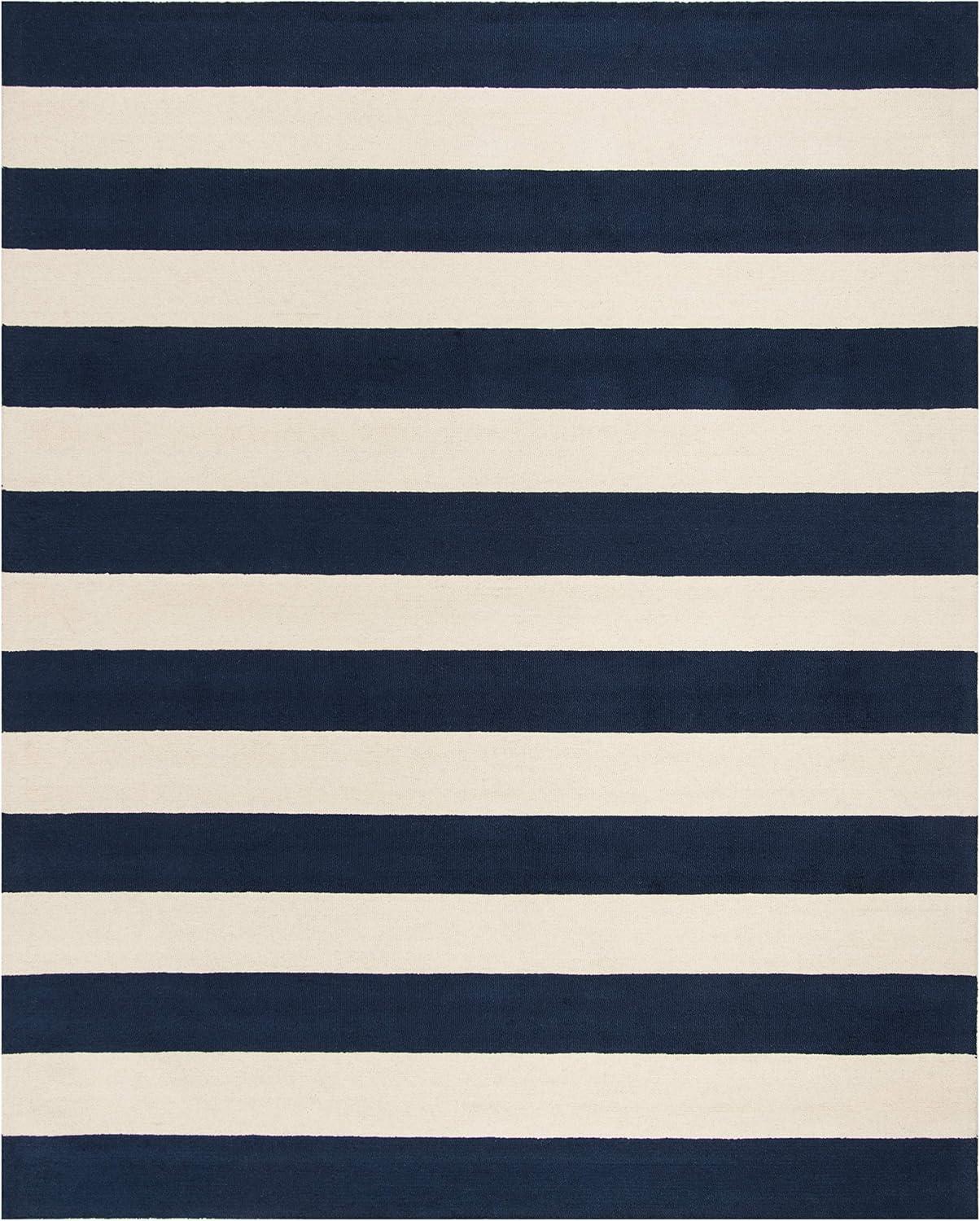 SAFAVIEH Kids Rugby Striped Wool Area Rug, Navy/Ivory, 6' x 9'