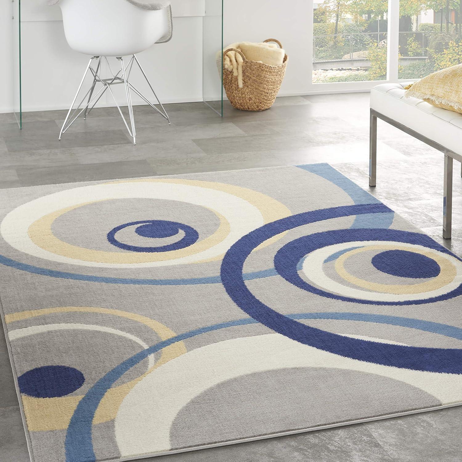 Retro Grafix Power-Loomed Grey 6' x 9' Synthetic Area Rug