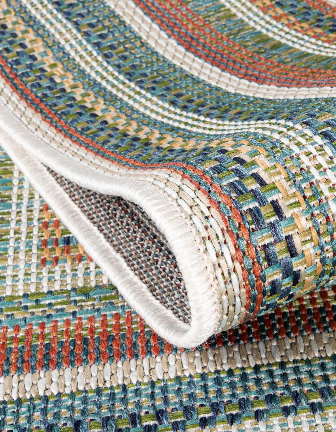 Blue and Ivory Rectangular Synthetic Outdoor Rug, 5' x 8'