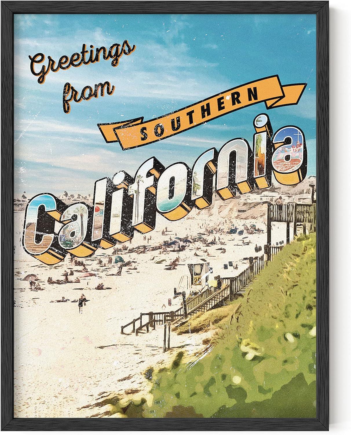 Vintage Southern California Beach Travel Poster 12x16 Unframed