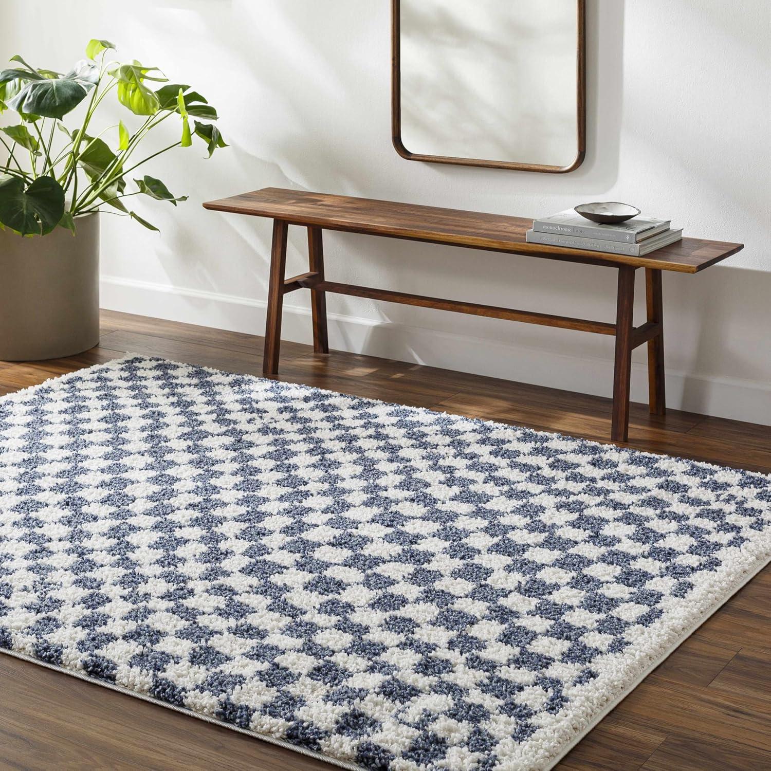 Hauteloom Kieu Black & White Checkered Shag Rug