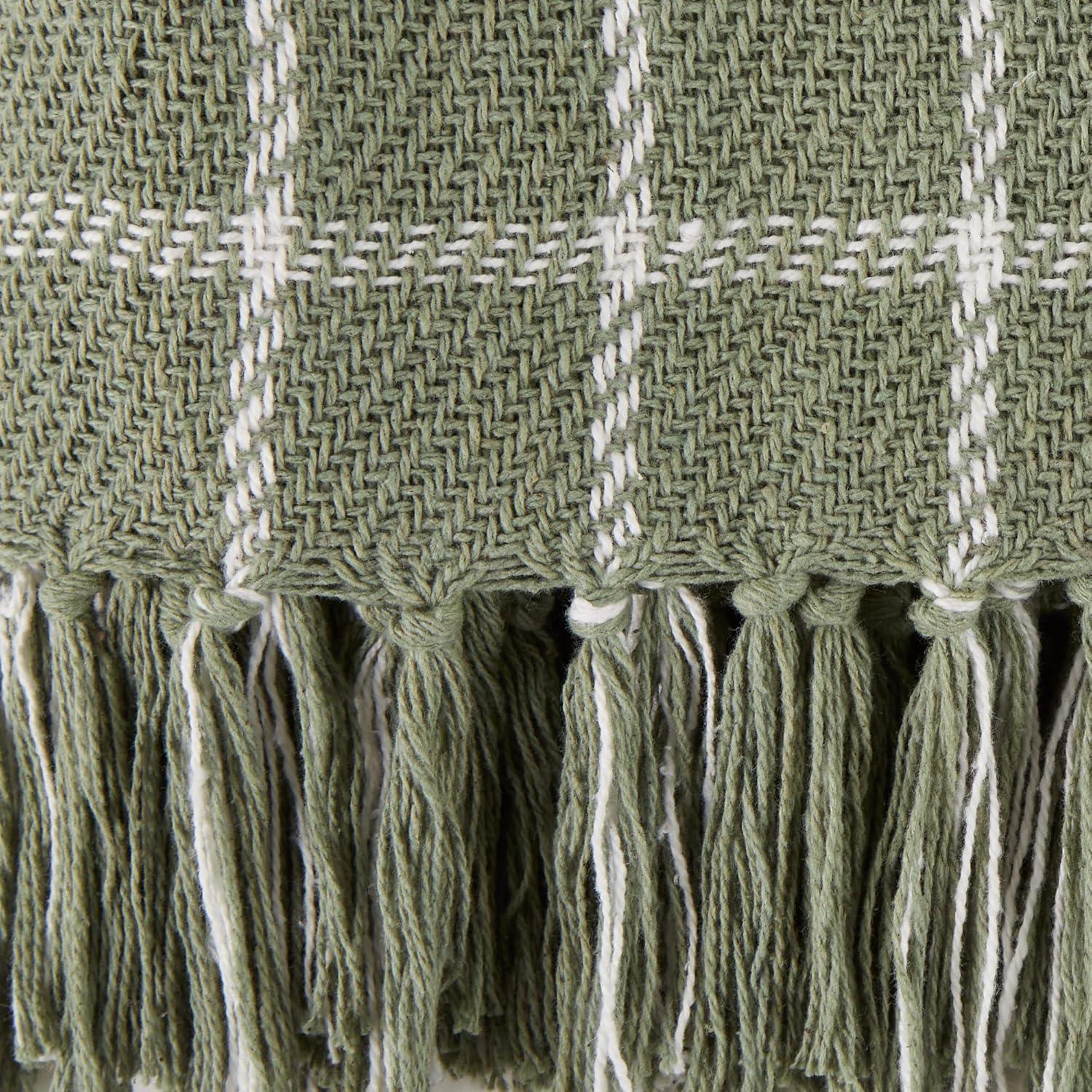 Artichoke Green Cotton Checked Plaid Cozy Throw, 50x60