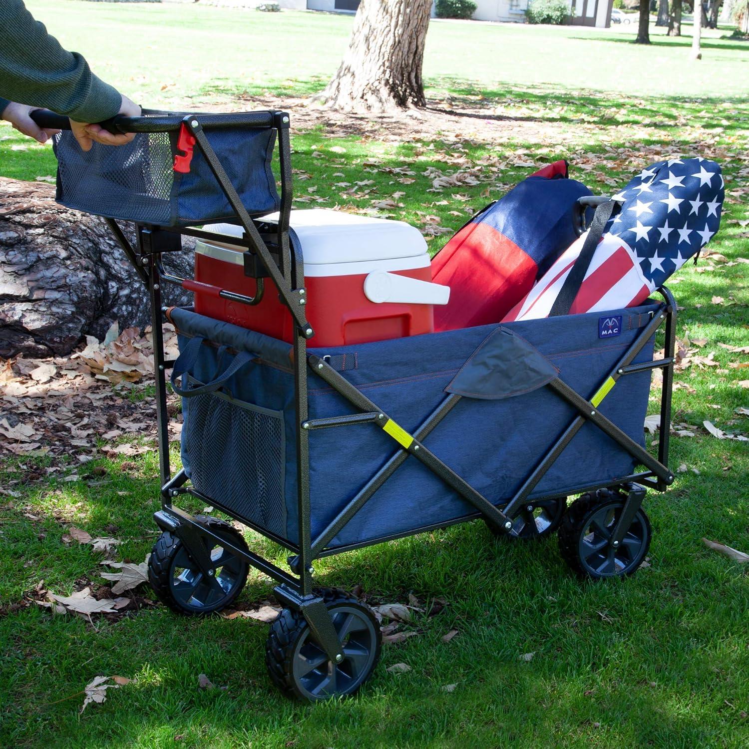 Mac Sports Collapsible Heavy Duty Push Pull Utility Cart Wagon, Blue