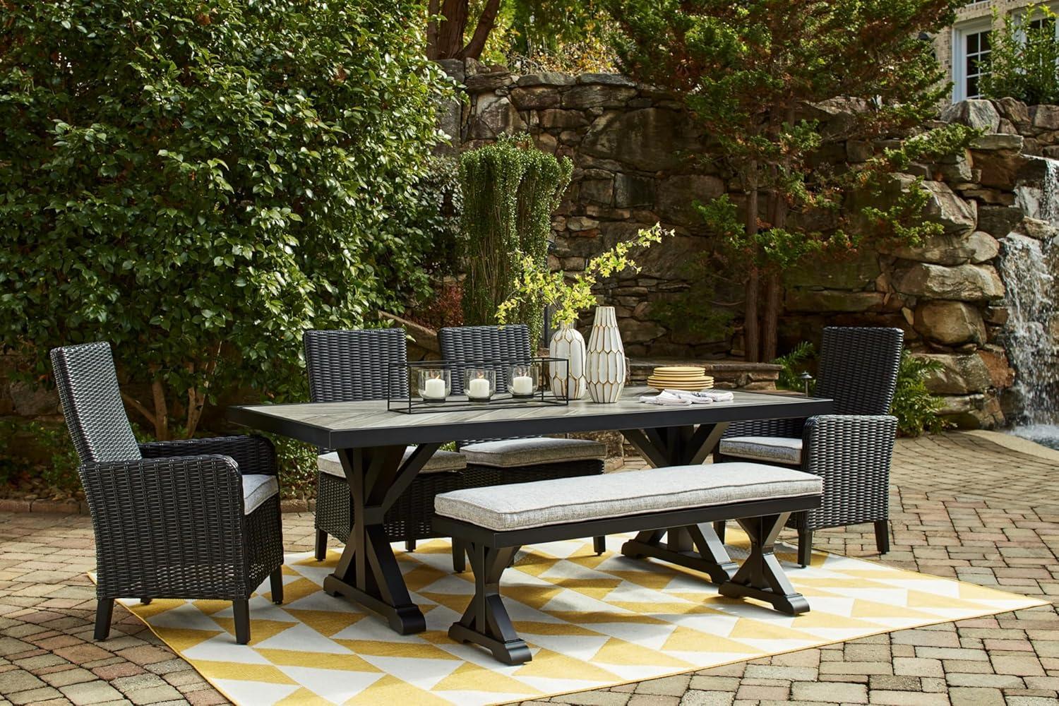 Signature Design by Ashley Beachcroft Outdoor Bench with Cushion, Black & Light Gray