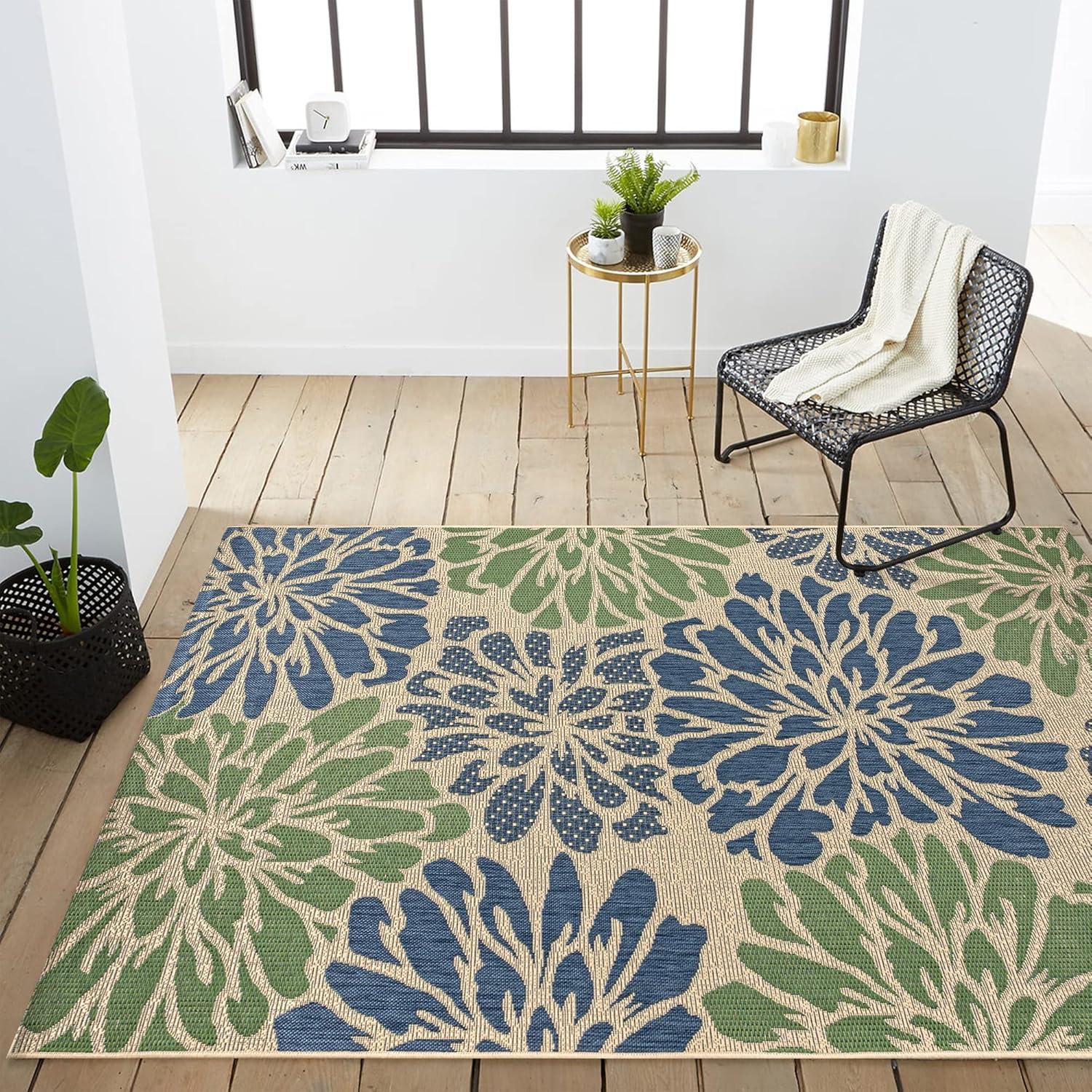 Zinnia Modern Floral Textured Weave Indoor/Outdoor Area Rug - JONATHAN Y