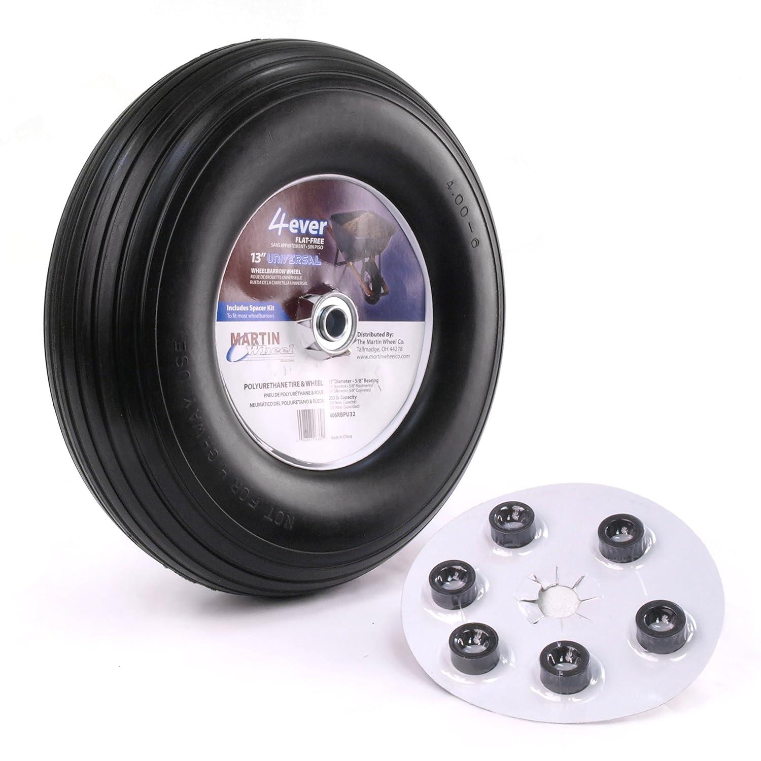 Martin Wheel Flat Free Wheelbarrow Wheel, 6" x 0.6" Hub