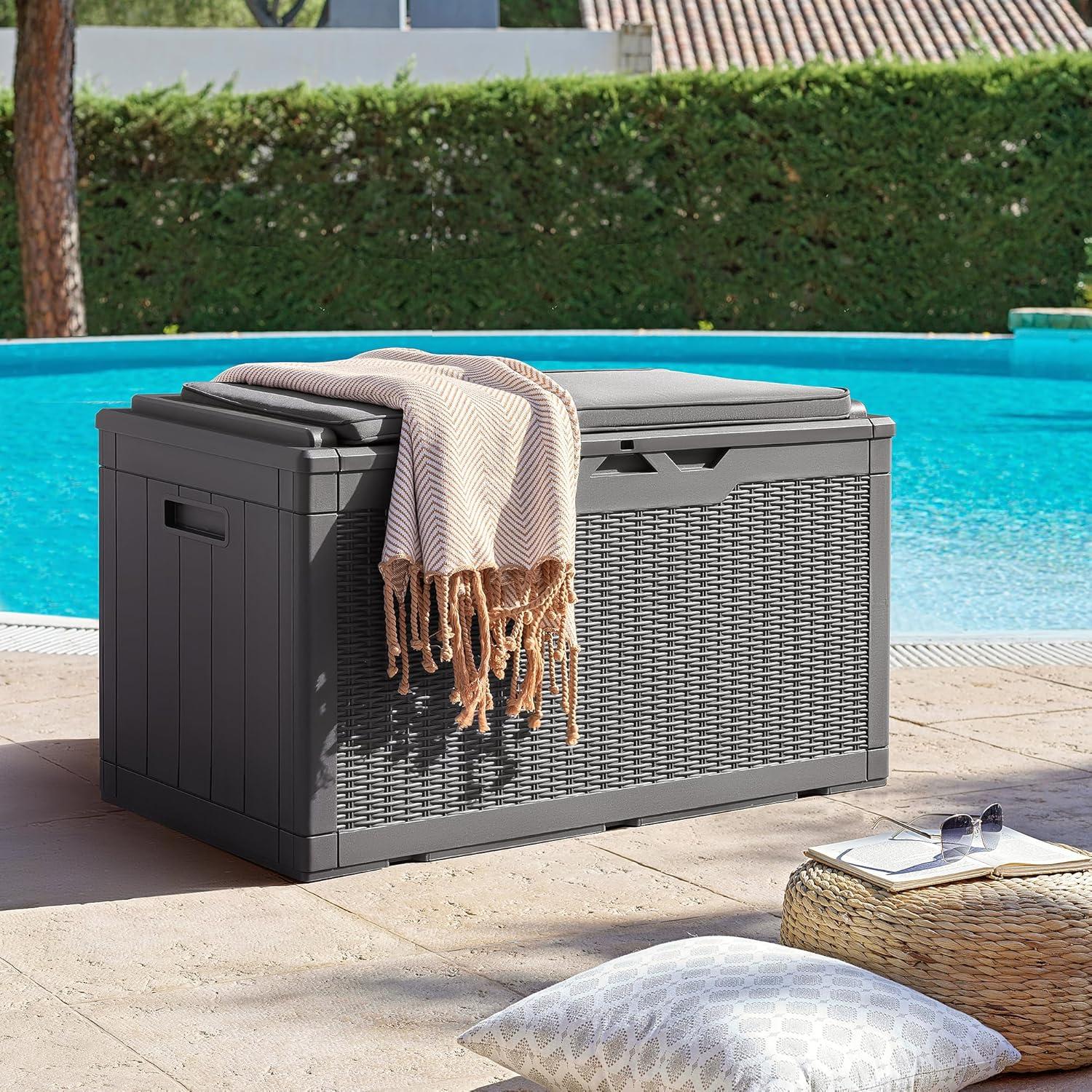 Homall 100-Gallon Outdoor Resin Deck Box for All-Weather Use Lockable Waterproof Storage Solution with Cushion Storage,Gray