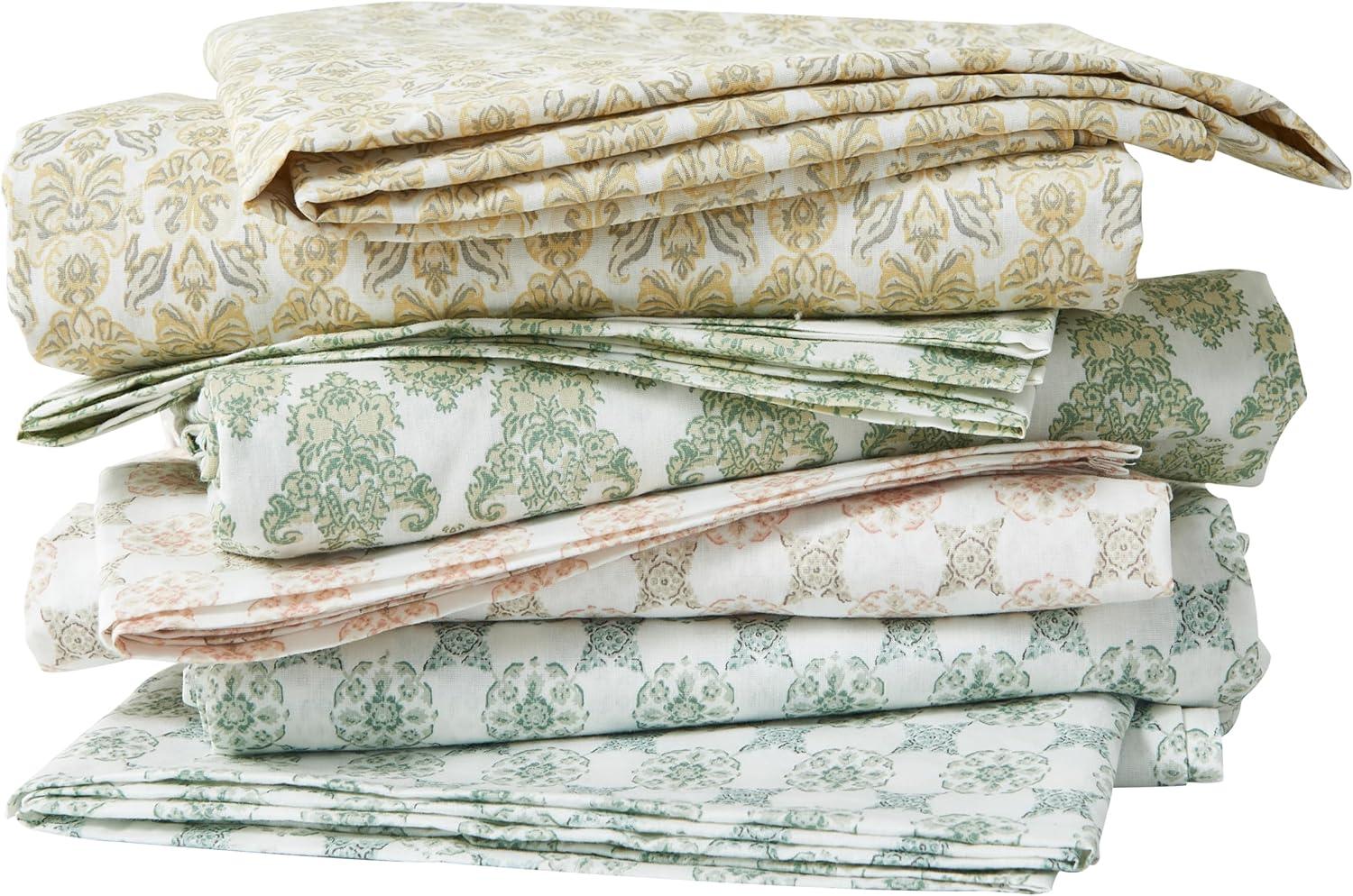 Vintage Comfort 100% Cotton Percale Printed Sheet Set, Full, 4 Pieces