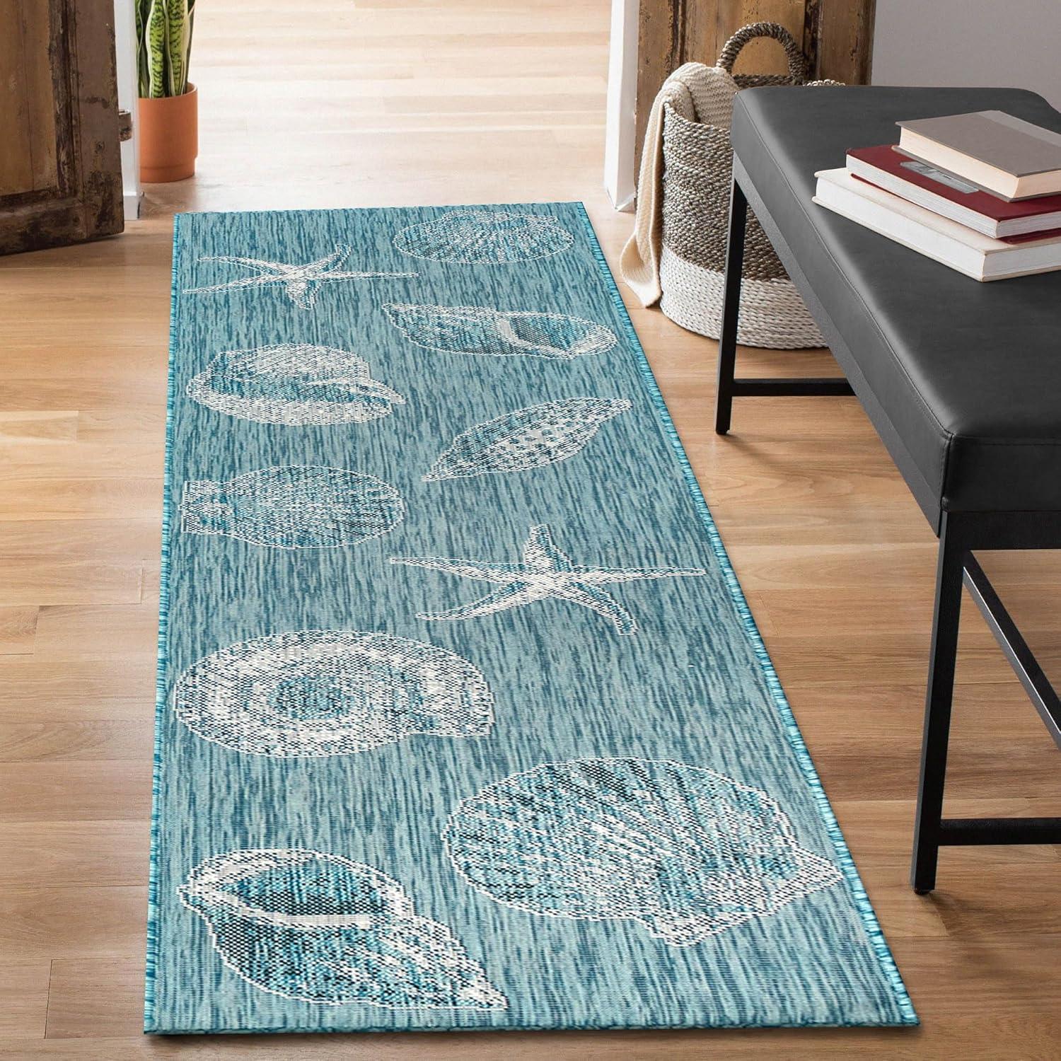 Liora Manne Carmel Shells Indoor/Outdoor Rug Aqua 1'11" x 7'6"