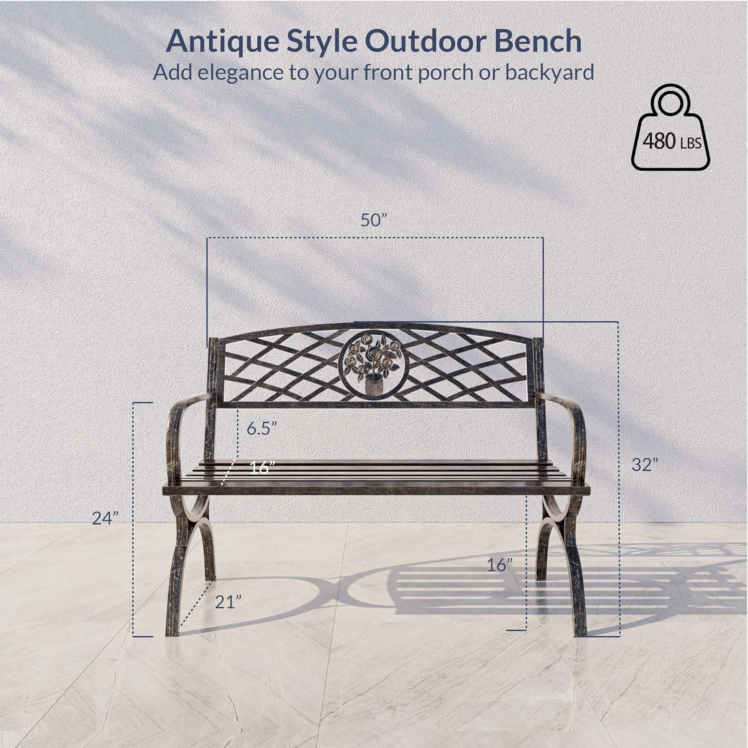 Belleze 50" Bronze Cast Iron Outdoor Park Bench