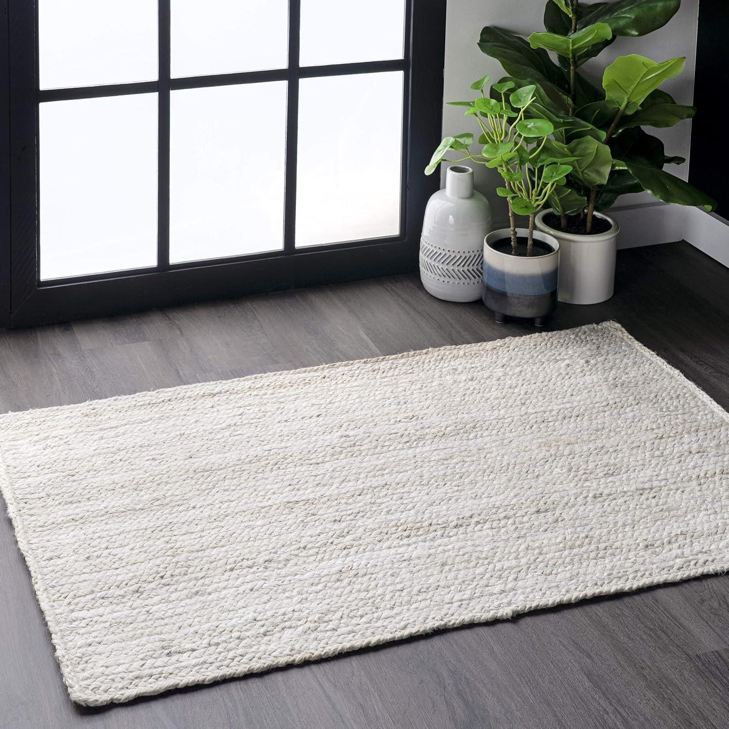 Handmade Off-White Braided Synthetic Rectangular Rug