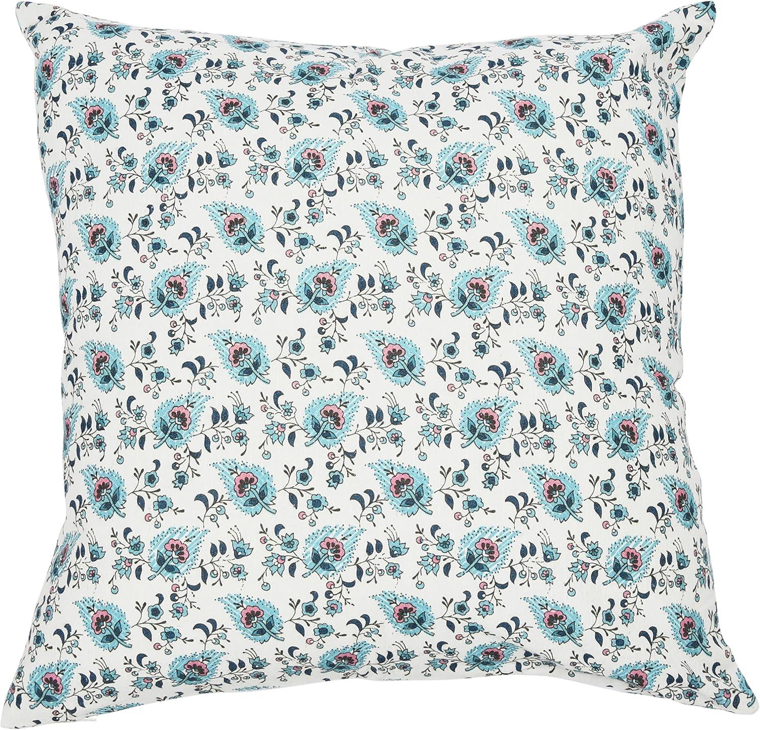 Blue and White Paisley Print Cotton Square Pillow Cover