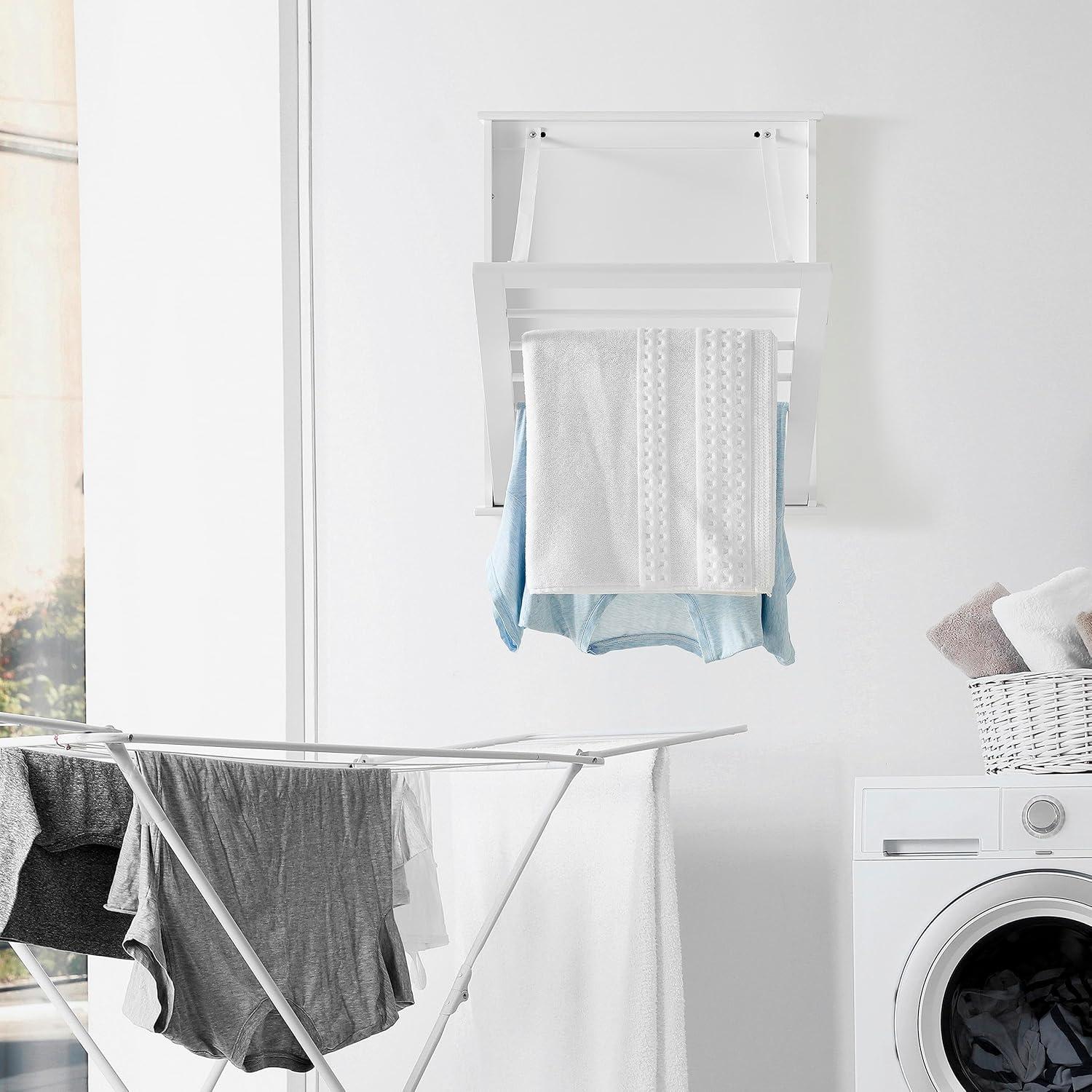 6 Slotted Folding Wall Mounted Laundry Drying Rack White - Danya B.