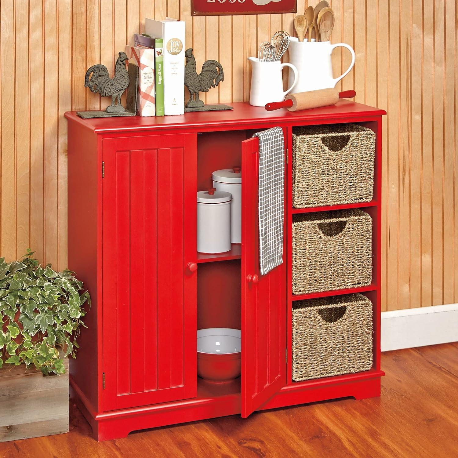 The Lakeside Collection Beadboard Wooden Storage Cabinets - Red