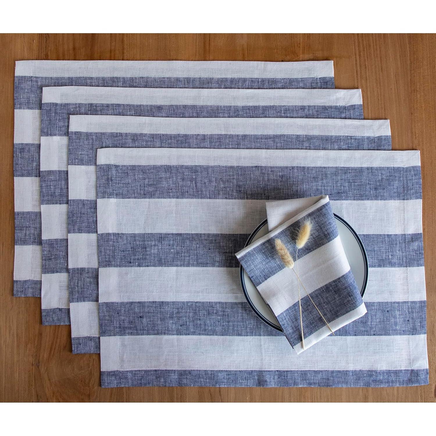 Solino Home Cabana Stripe - 100% Pure Linen Dinner Napkins (Set of 4)
