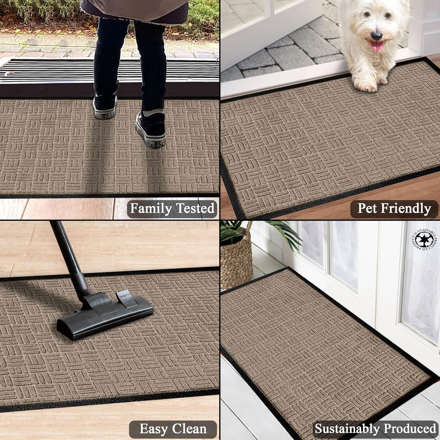 A1HC Indoor Outdoor Mat, Front and Back Entrance Welcome Mats, Front Door Patio Mats 24x36 Inches, Garage Mats, Office Mats, Non-Slip Easy Clean Entrance Washable Large Size Doormat, Beige Criss Cross