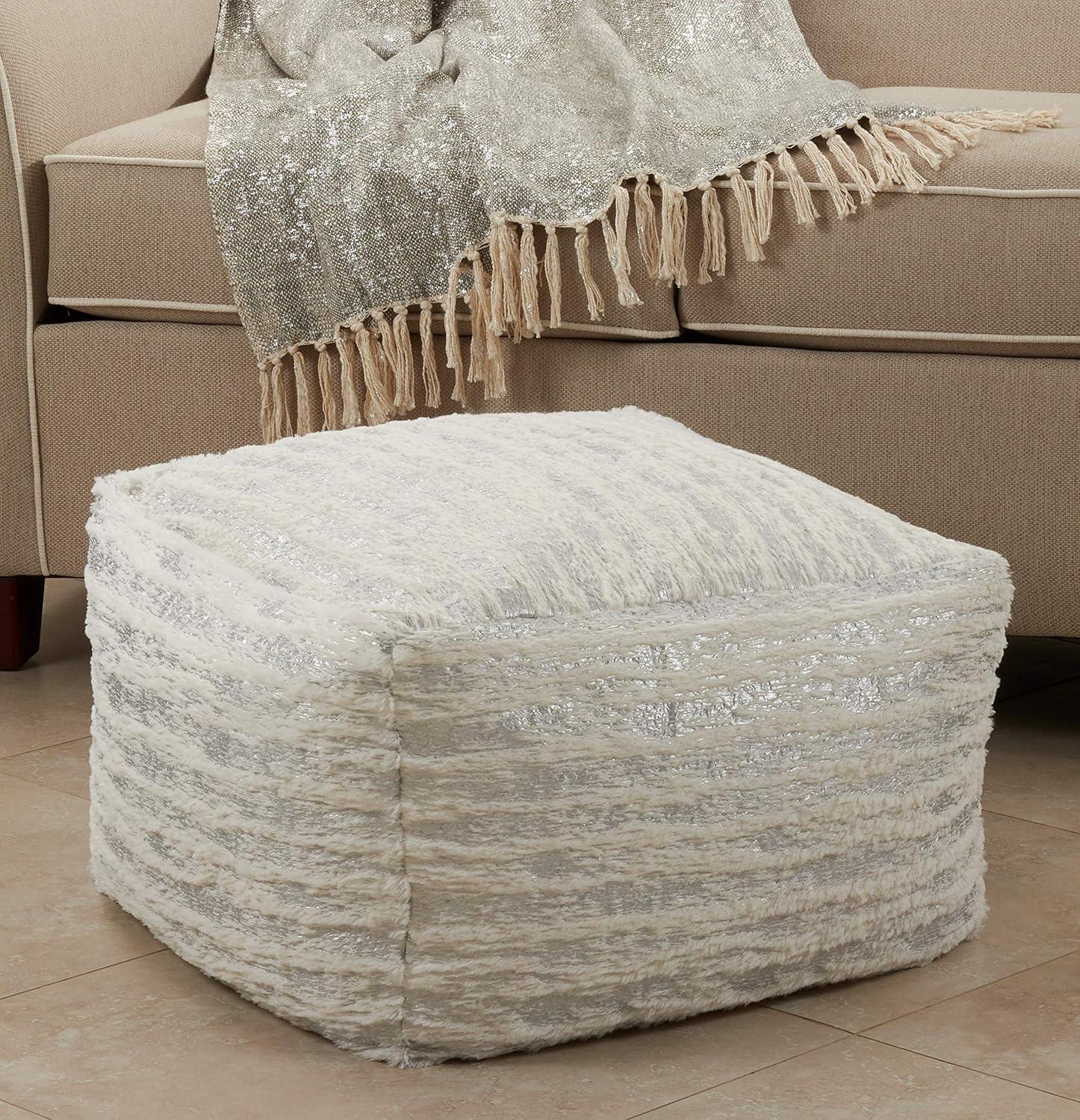 Saro Lifestyle Floor Pouf With Foil Print Faux Fur Design