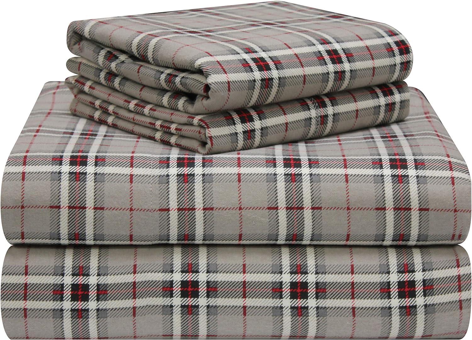Pointehaven 180 GSM Luxury Cotton Printed Flannel Sheet Set, Queen, Derby