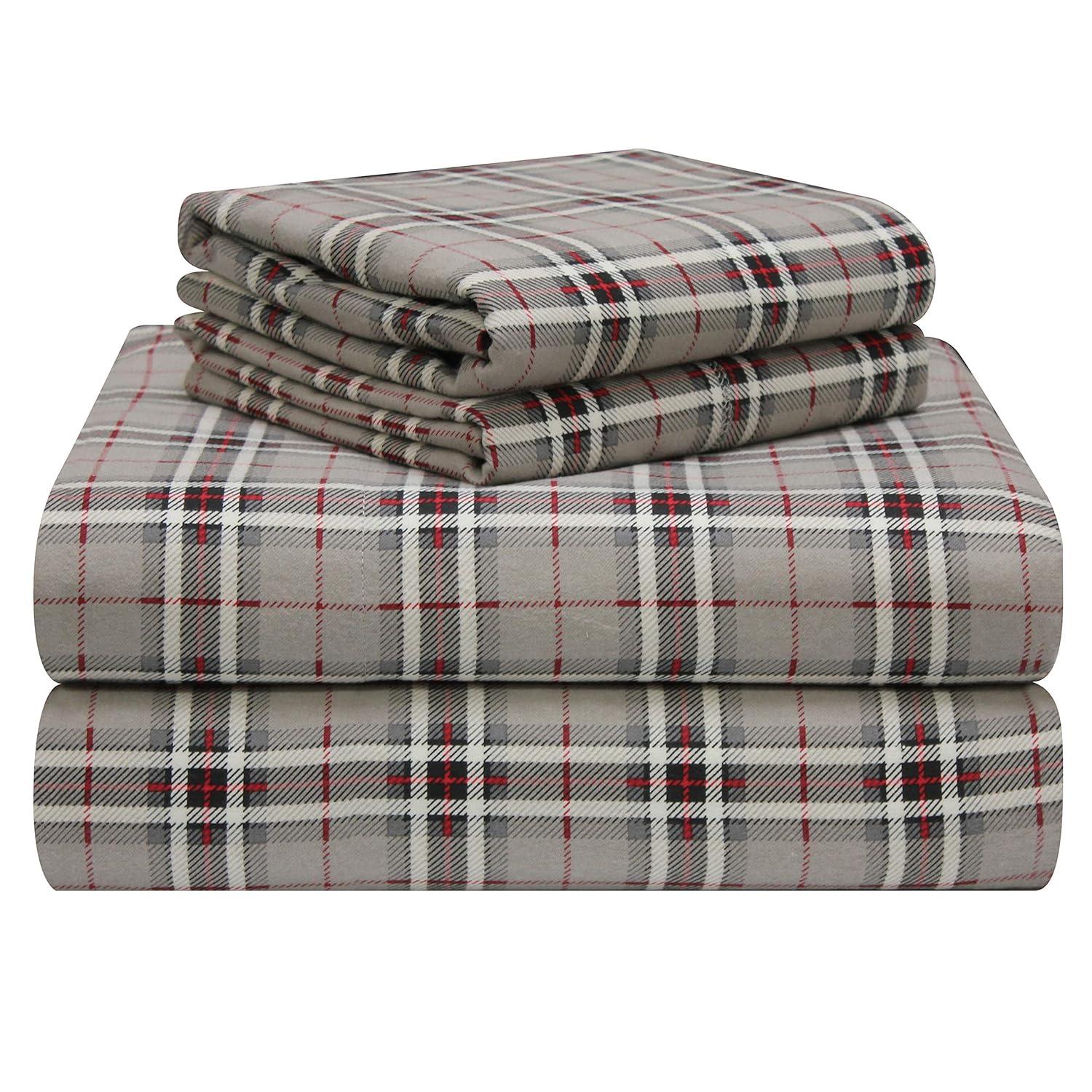 Pointehaven 180 GSM Luxury Cotton Printed Flannel Sheet Set, Queen, Derby