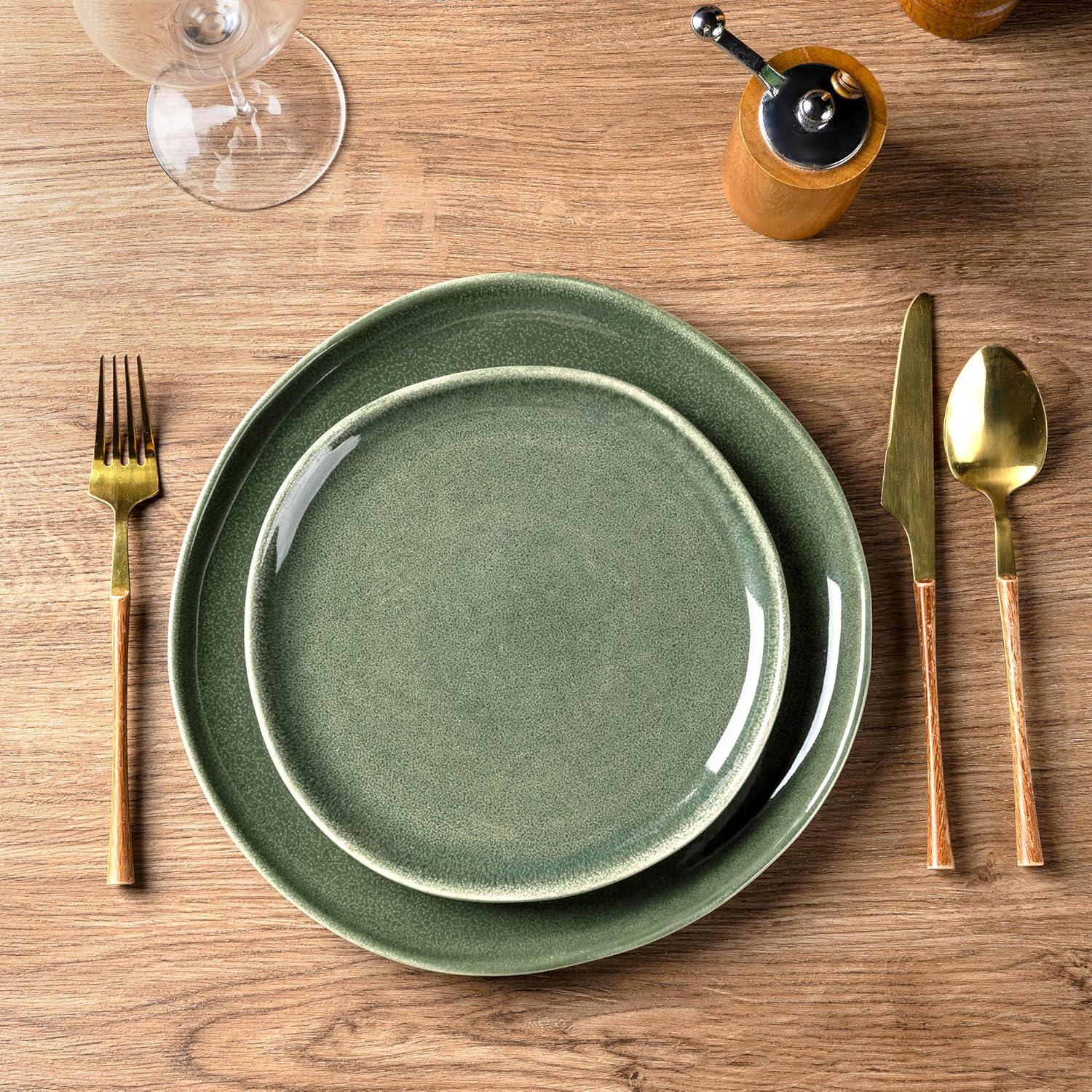 Olive Green and White Ceramic Dinnerware Set for 4