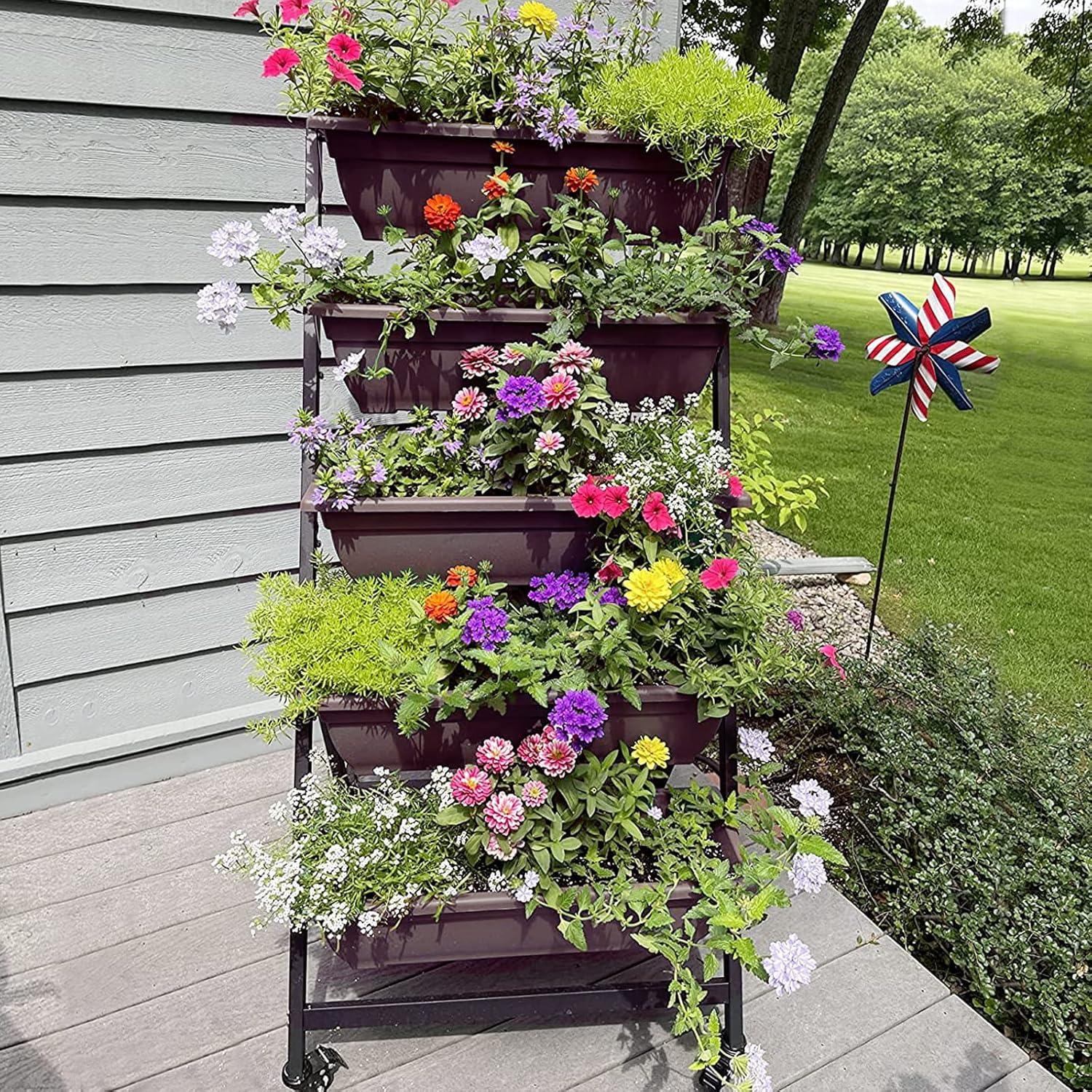 Black 5-Tier Vertical Garden Planter with Wheels