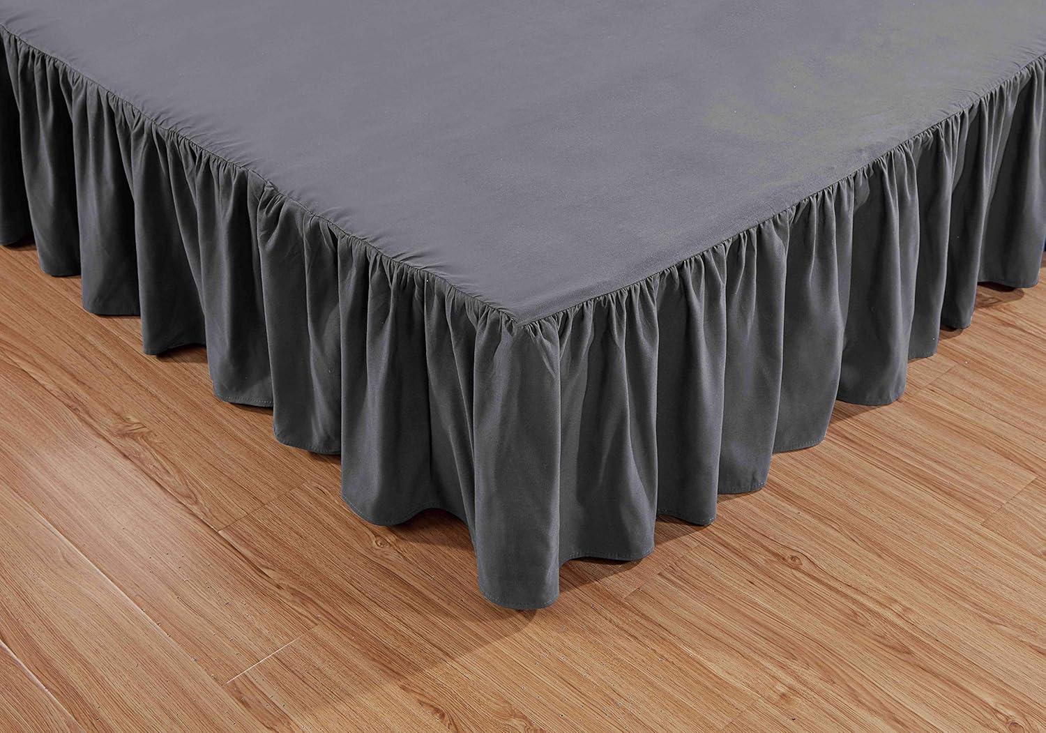 Sheets & Beyond Wrap Around Solid Microfiber Luxury Hotel Quality Fabric Bedroom Gathered Ruffled Bedding Bed Skirt 14 Inch Drop (Queen, Charcoal)