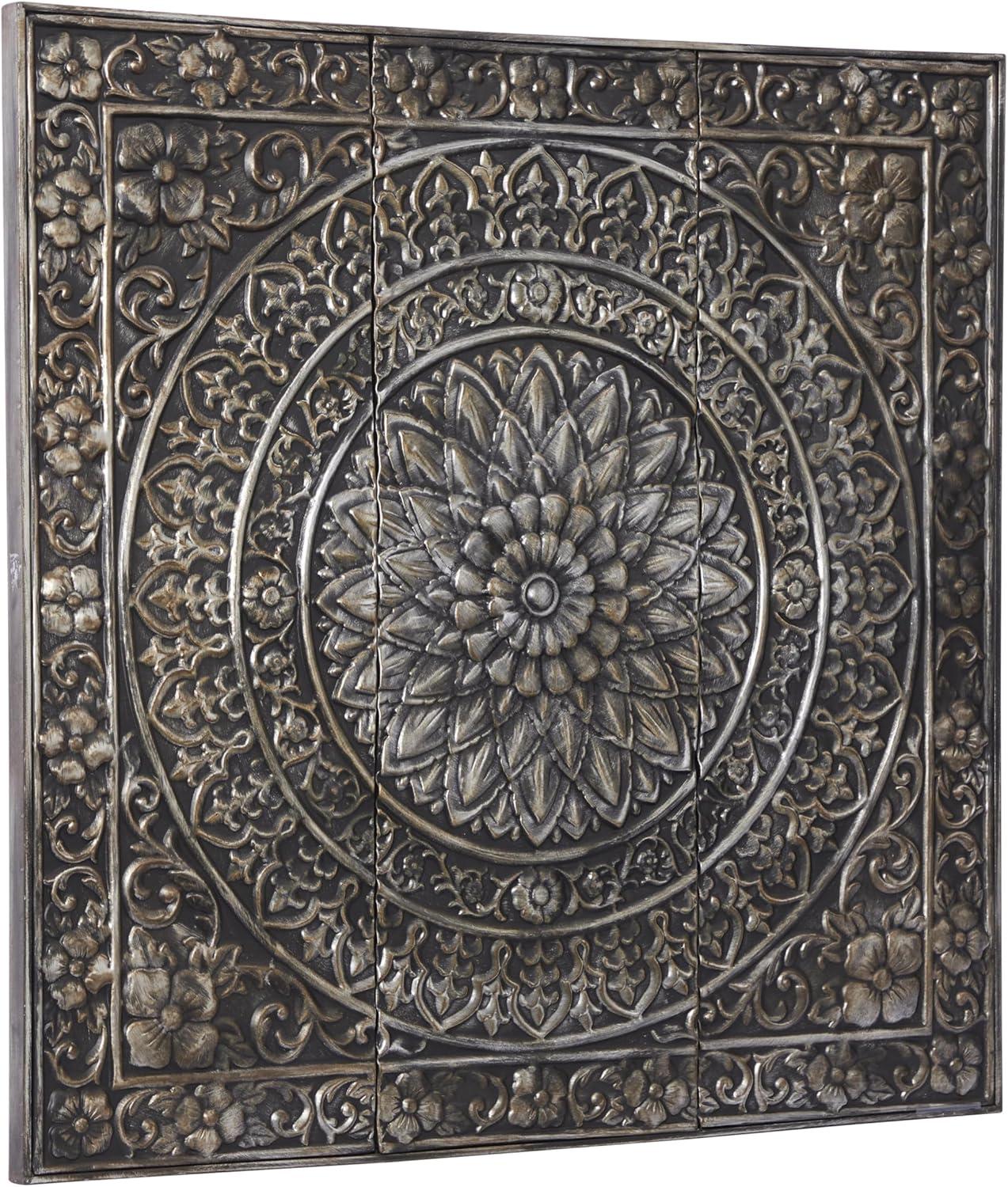 DecMode Silver Metal Scroll Wall Decor with Embossed Details