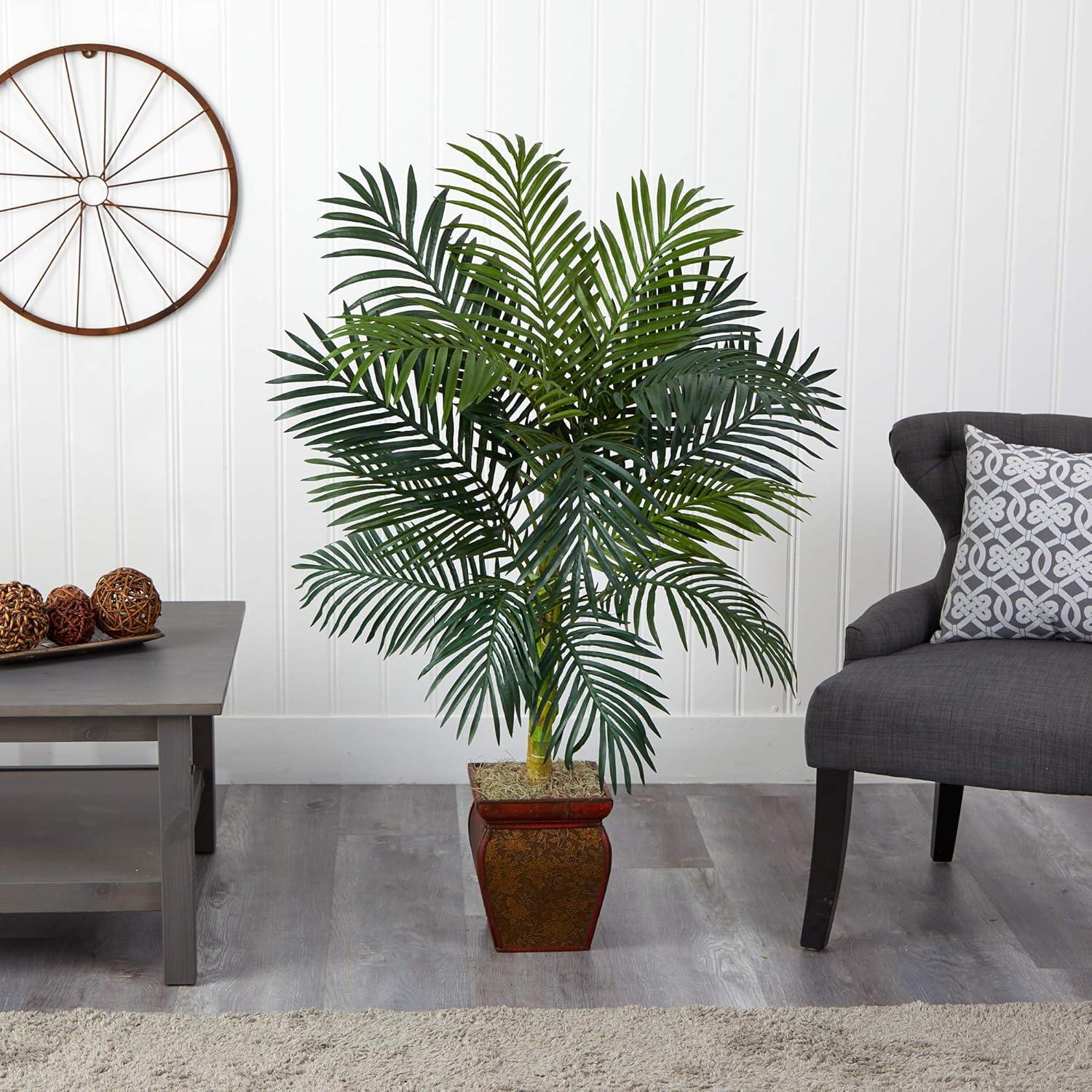Nearly Natural 4.5-ft Golden Cane Palm with Decorative Container