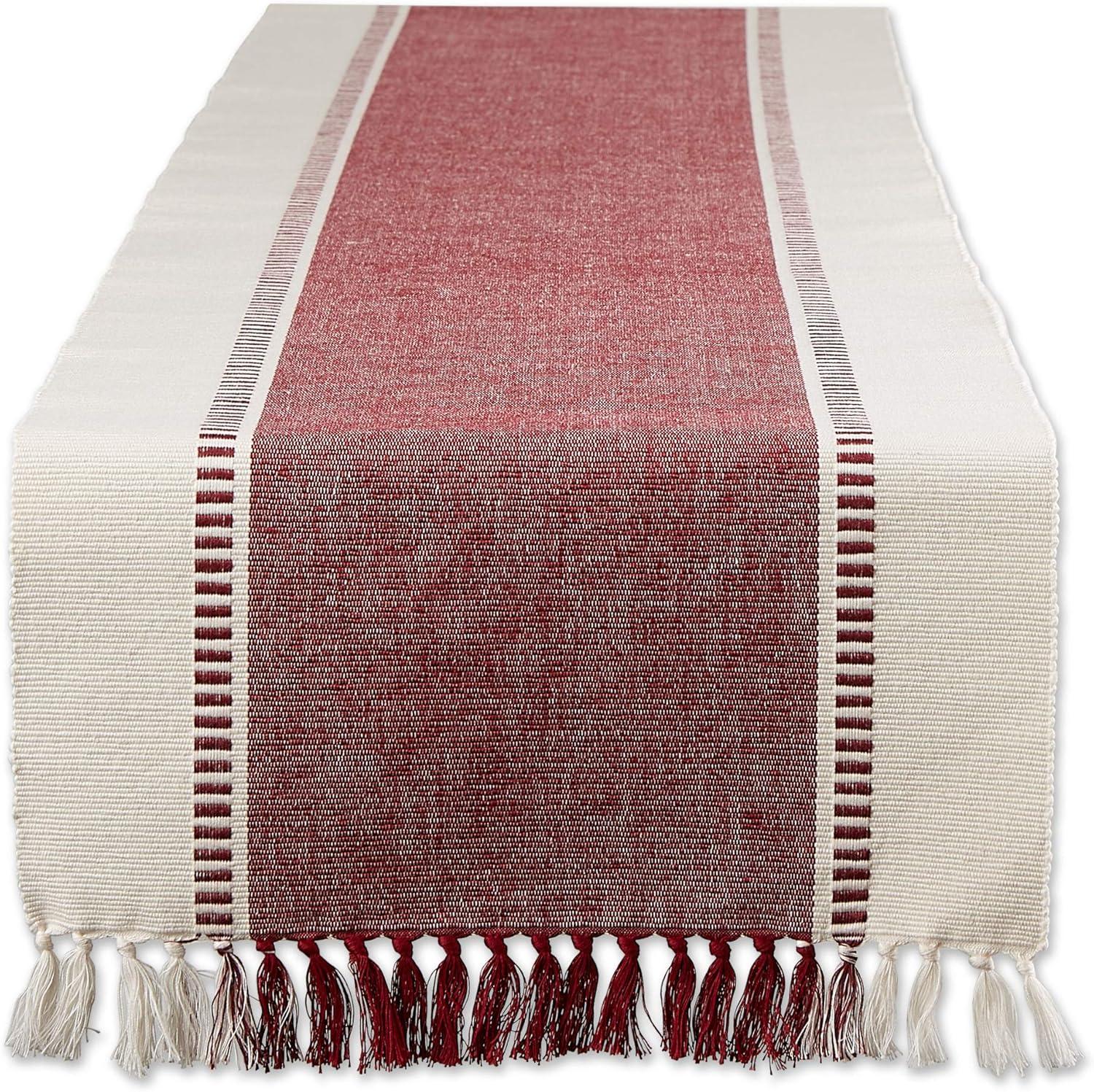 Redwood Cotton Dobby Stripe Table Runner with Fringe, 13x72-inch