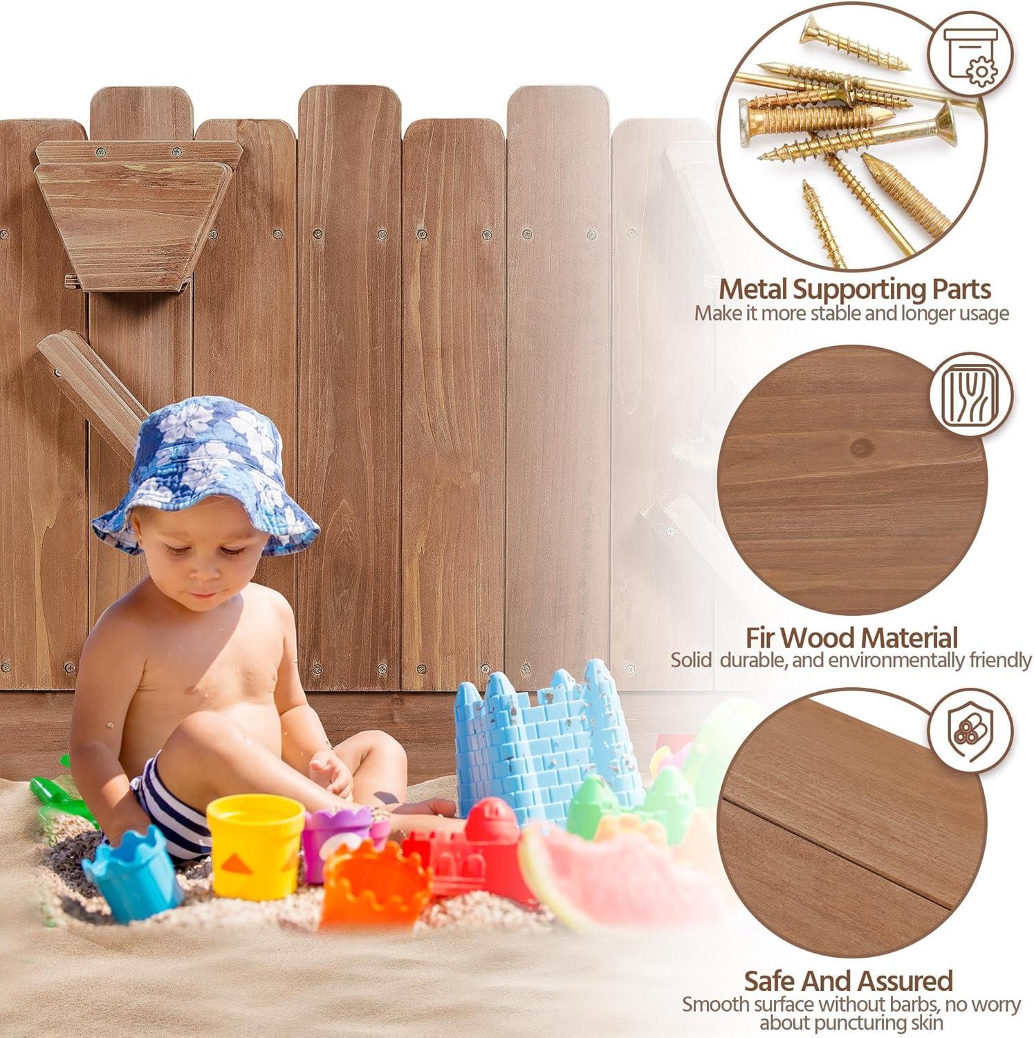 Topeakmart Wooden Kids Sandbox with Spinning Wheel, Dark Brown