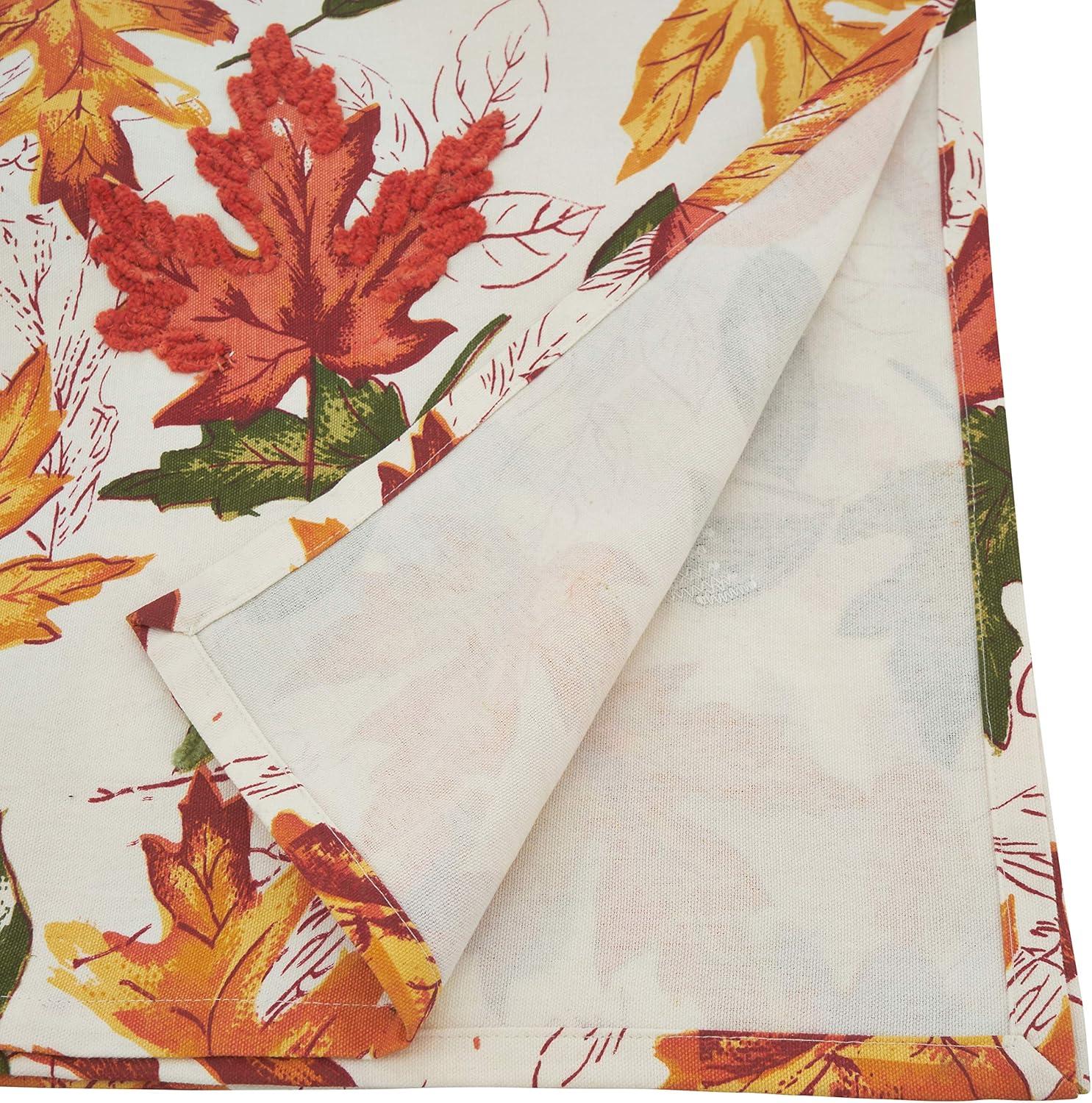 70" x 50" Embroidered Autumn Leaves Cotton Tablecloth