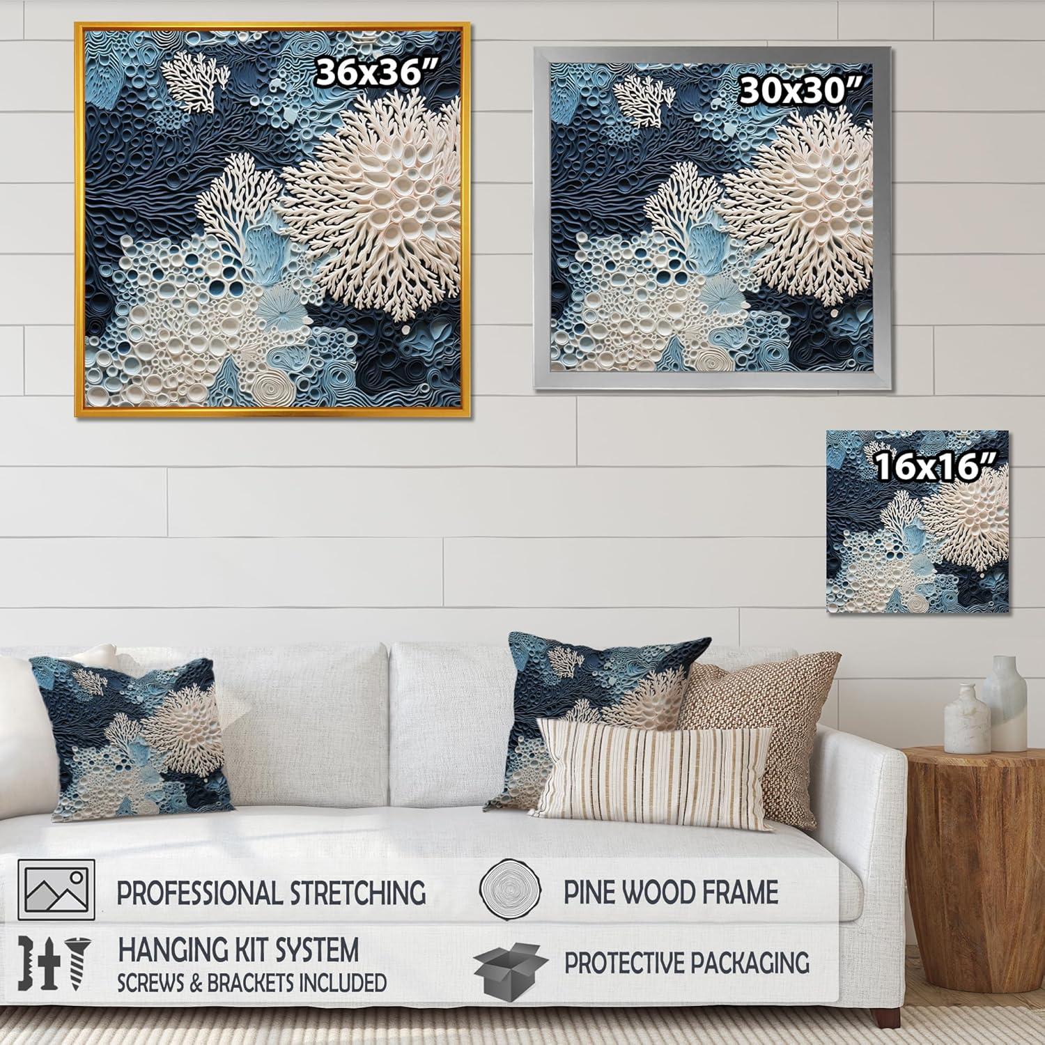 Design Art " Under Water Blue And White Corals Collage "