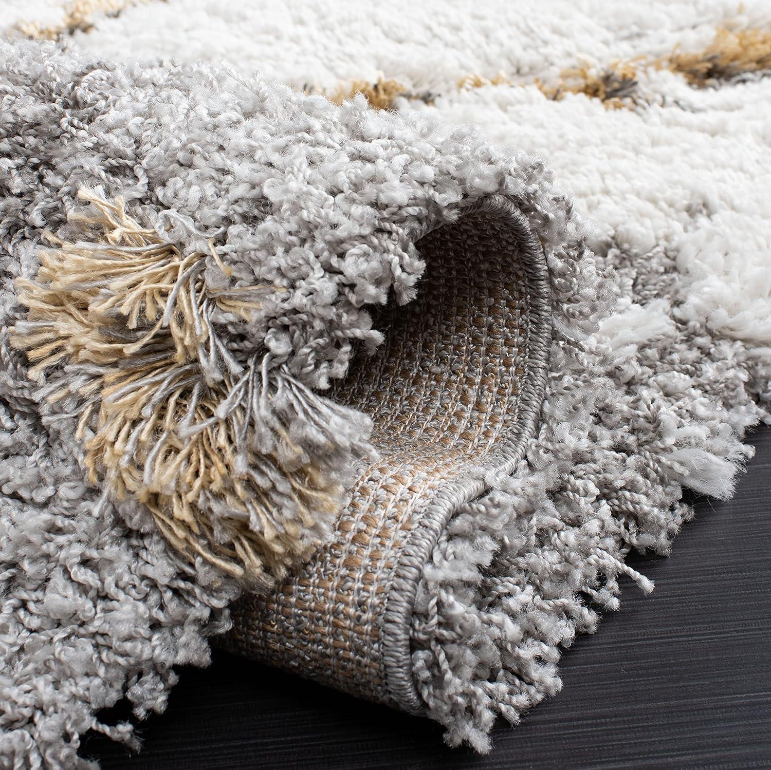SAFAVIEH Horizon Konstantinos Abstract Shag Area Rug, Grey/Gold, 10' x 10' Round