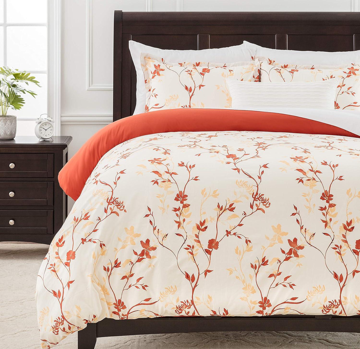 King Size Reversible Floral Print Microfiber Duvet Cover Set