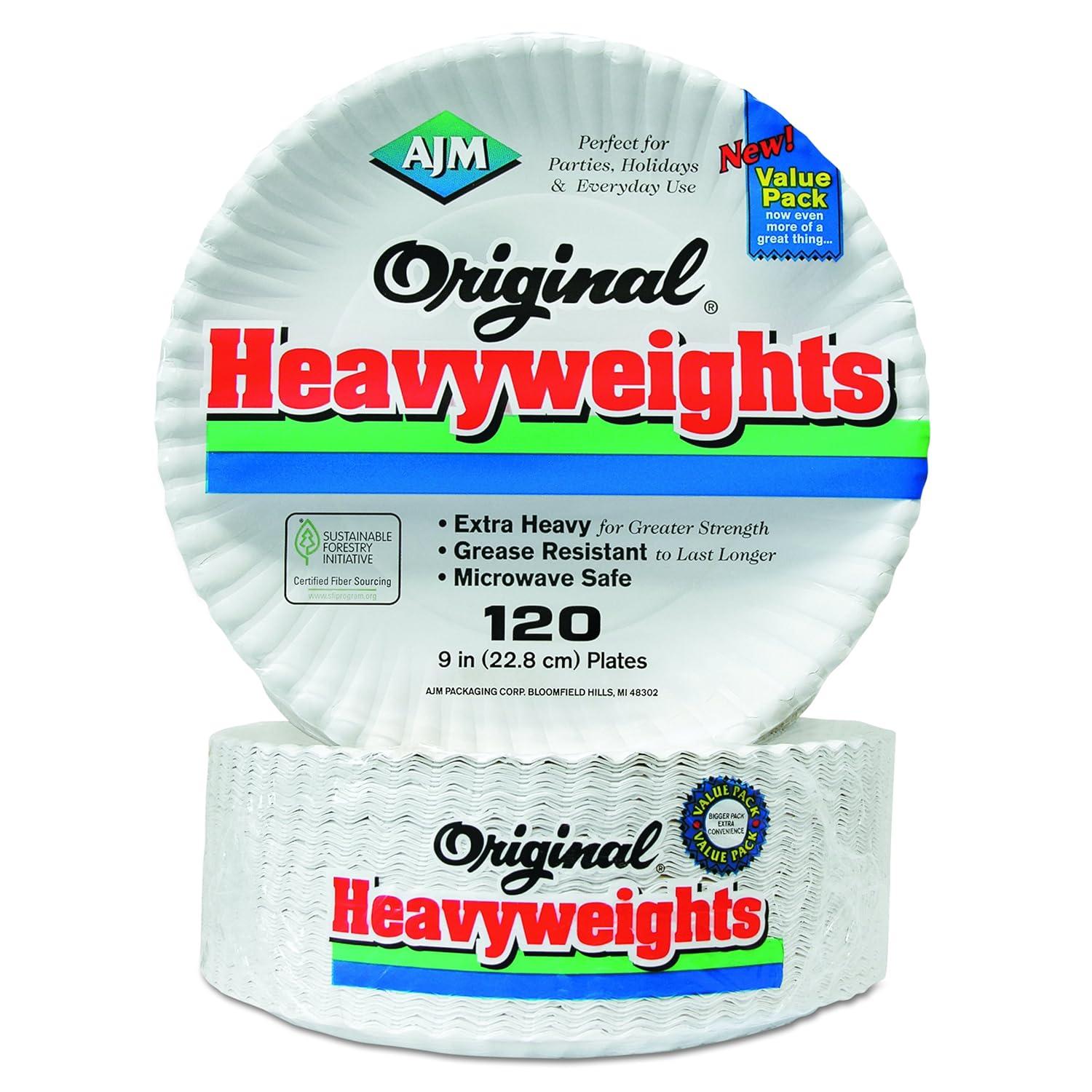 Heavyweight White Coated Paper Plates, 9-Inch, 120-Pack