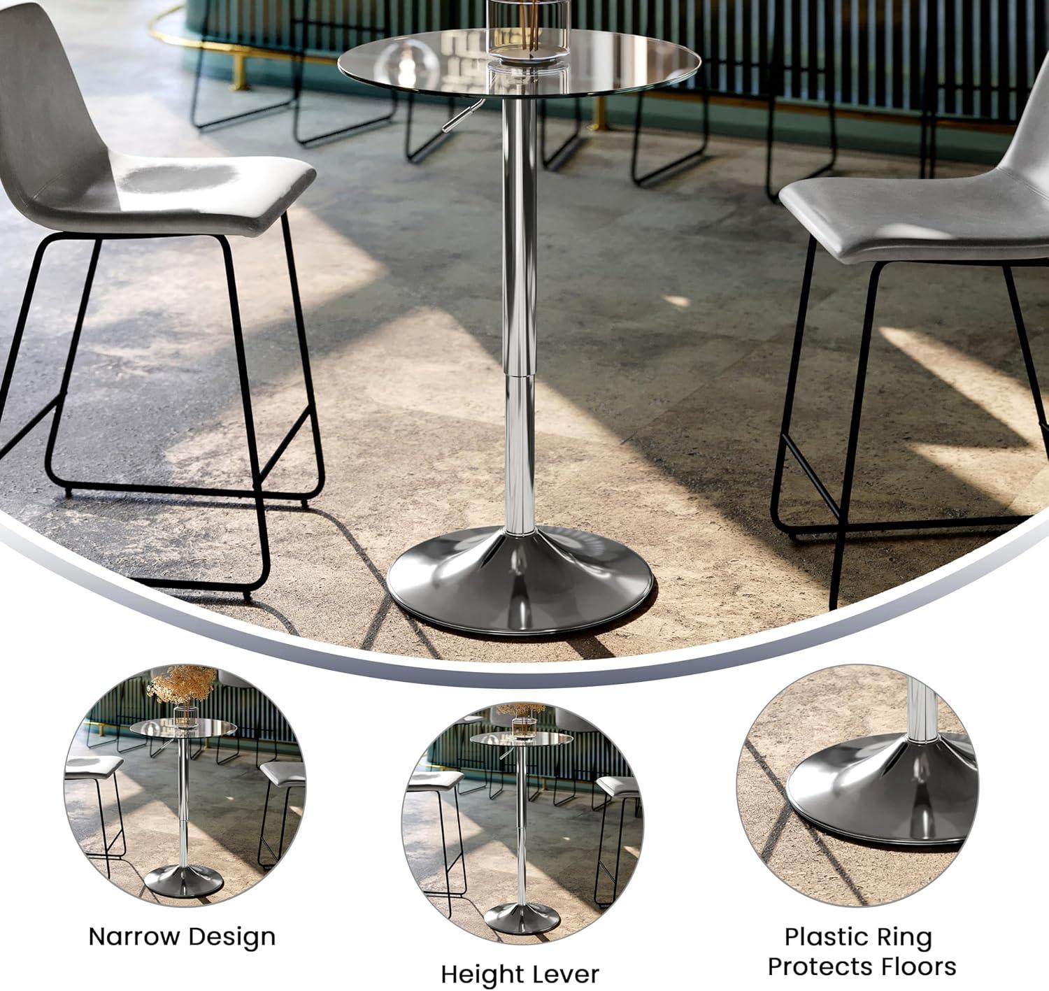 Flash Furniture Chad 23.5'' Round Adjustable Height Glass Table (Adjustable Range 33.5'' - 41'')