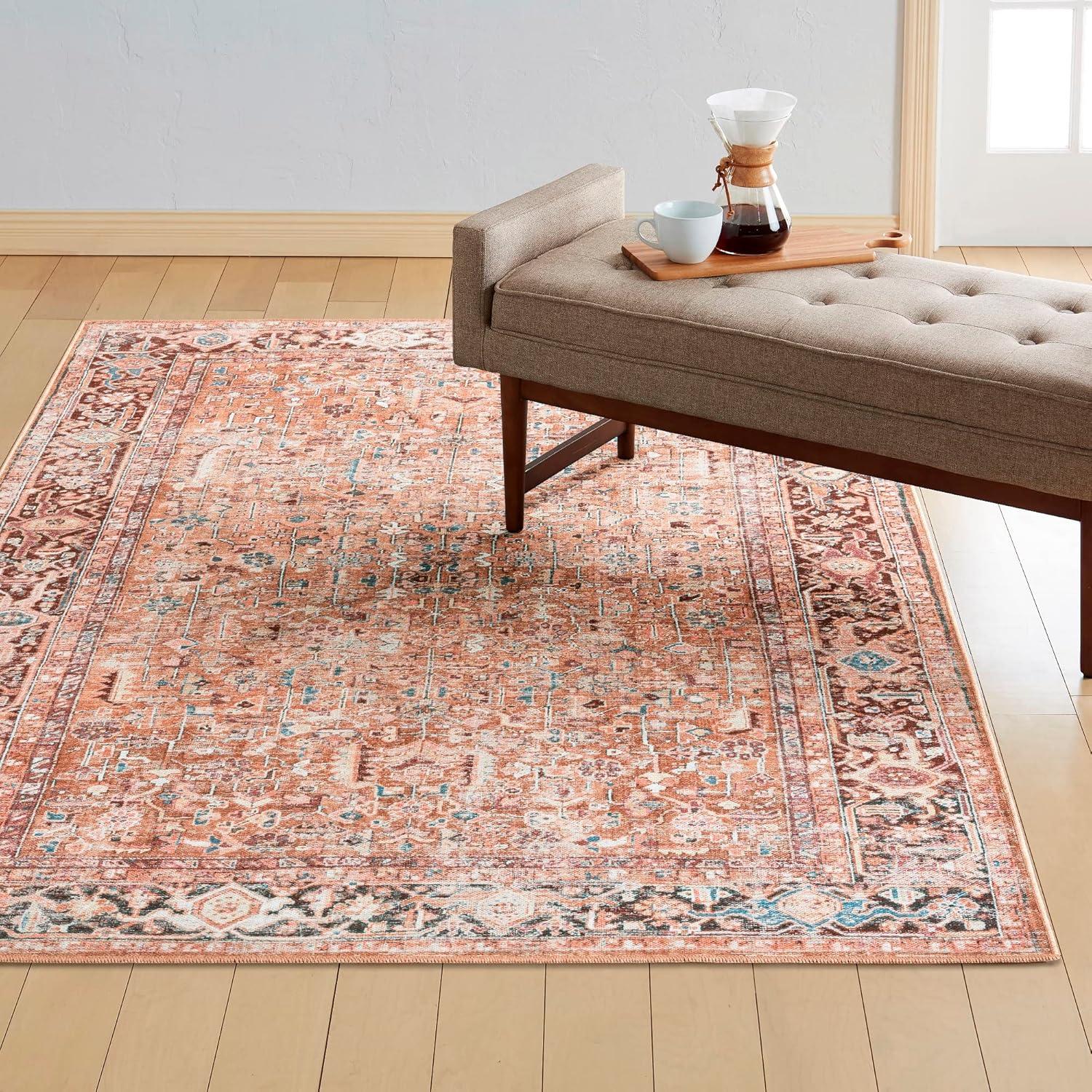 Home Dynamix Everwash Callaghan Edith Distressed Vintage Machine Washable Area Rug, Terracotta, 5'2"x7'2"