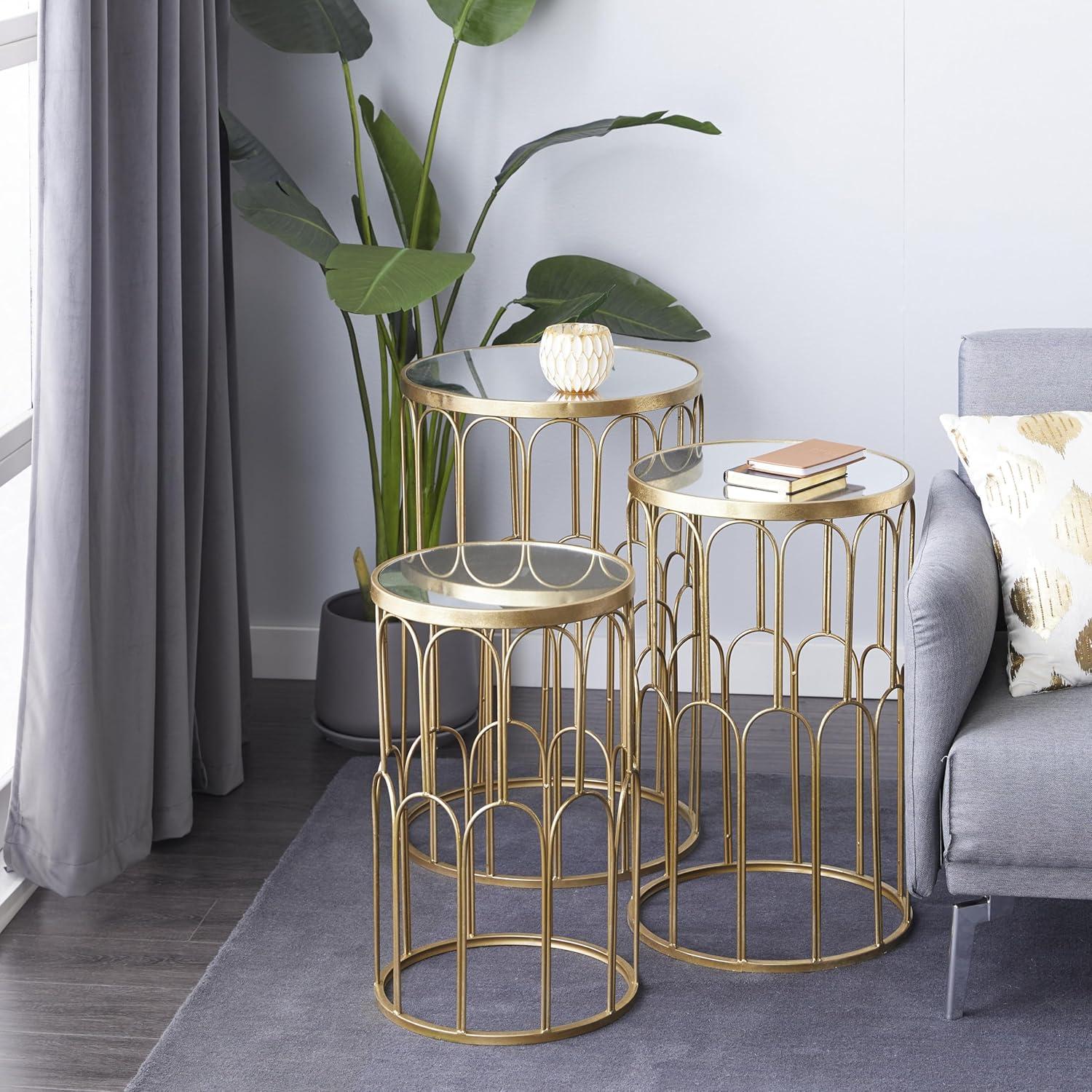 Set of 3 Glam Mirrored Accent Tables Gold - Olivia & May: No Assembly, Indoor Use, Luxury Style