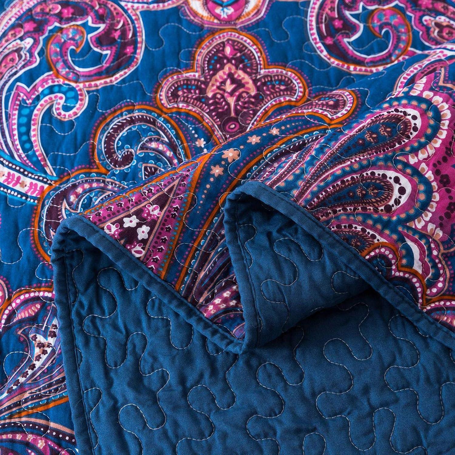 NEWLAKE Cotton Bedspread King Quilt Sets, Purple Classic Floral Pattern