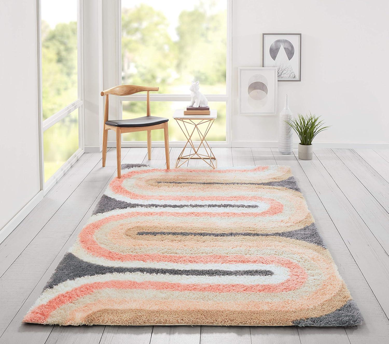 Rupa Geometric Handmade Tufted Pink/Beige/Gray Area Rug