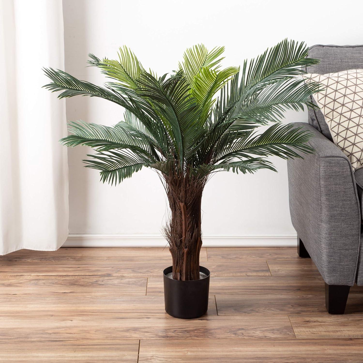 Pure Garden Artificial Palm Tree - Potted Faux Plant for Office or Home Decor - Realistic Greenery for Indoor or Outdoor Use