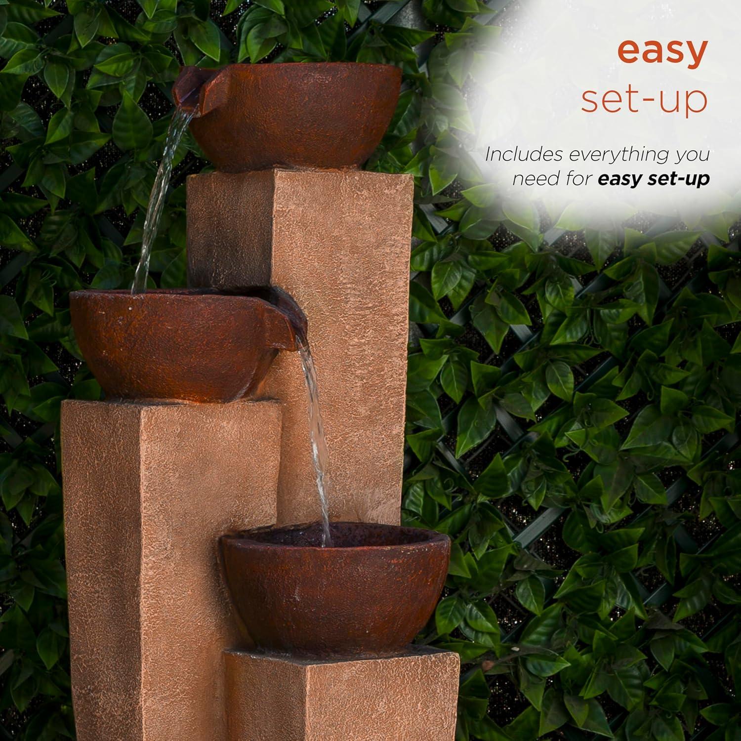 35" Stone Resin Layered Tiering Pots Fountain Copper - Alpine Corporation: Outdoor 3-Tier Water Feature, Polystone & Fiberglass, Weather-Proof