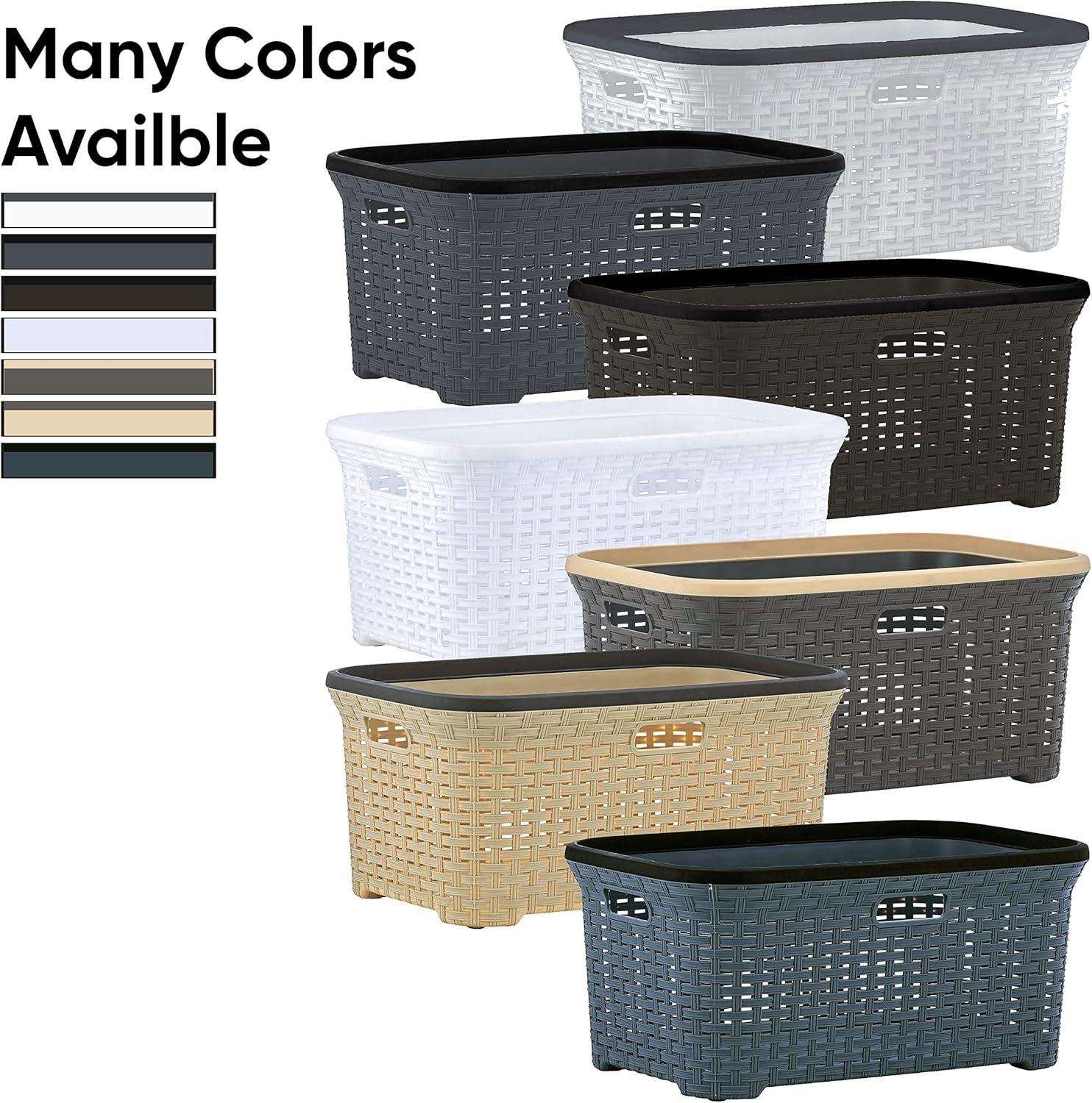 Superio Laundry Basket, Laundry Hamper, 50-liter wicker style basket with cutout handles, to storage dirty clothes, in washroom, or bedroom, grey.