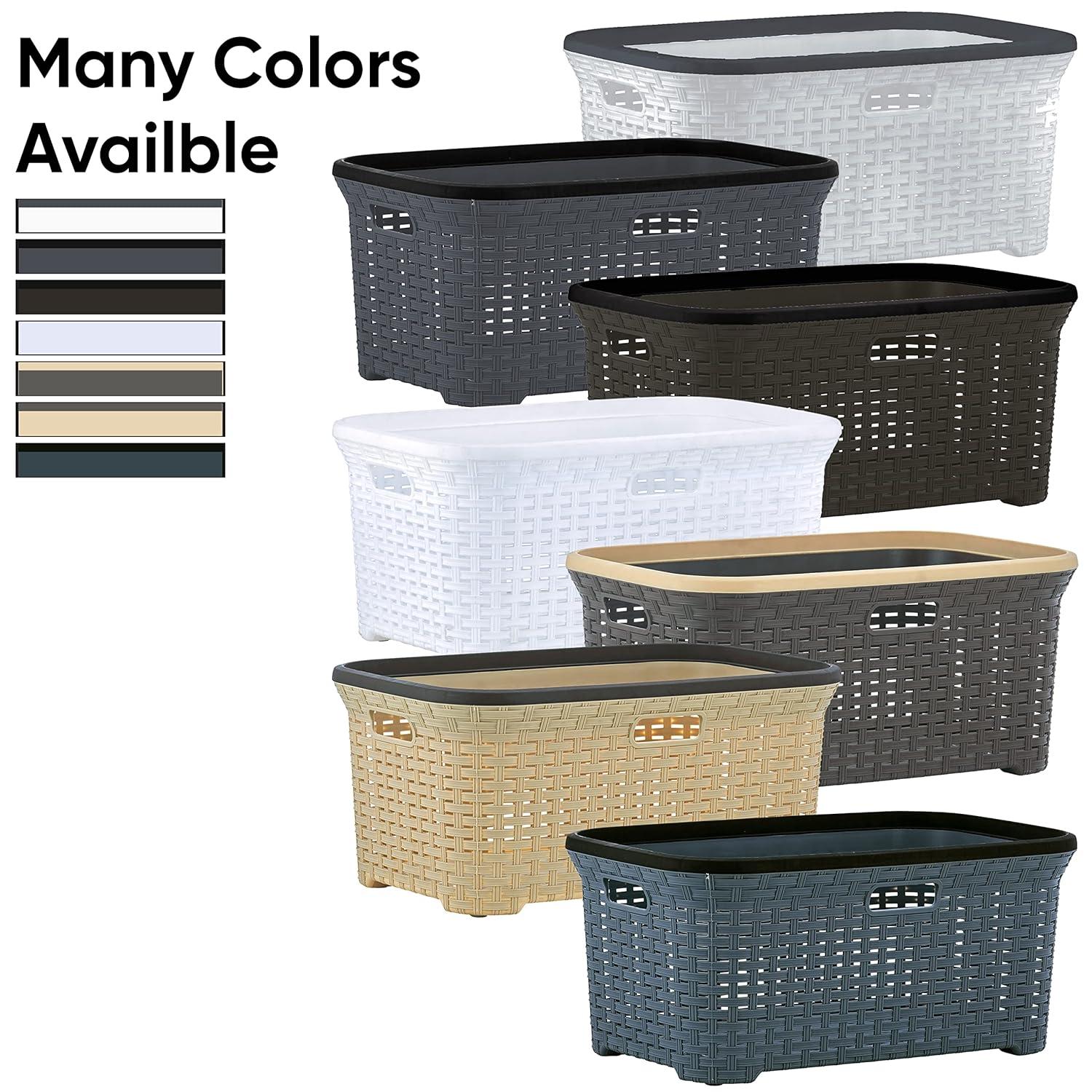 Superio Laundry Basket, Laundry Hamper, 50-liter wicker style basket with cutout handles, to storage dirty clothes, in washroom, or bedroom, grey.